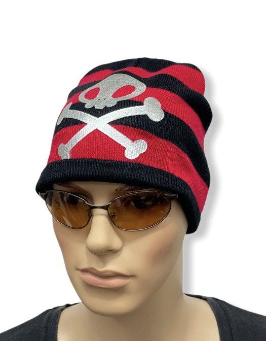 Japanese Brand × Vintage Vintage Punk Striped Skull Skeleton Loewe Style Beanie Size ONE SIZE - 2 Thumbnail