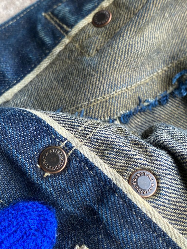Levi's Vintage Clothing GRAIL🔥Vintage Levi’s Selvedge Repro Pat May 1873 Distress Size US 30 / EU 46 - 12 Thumbnail