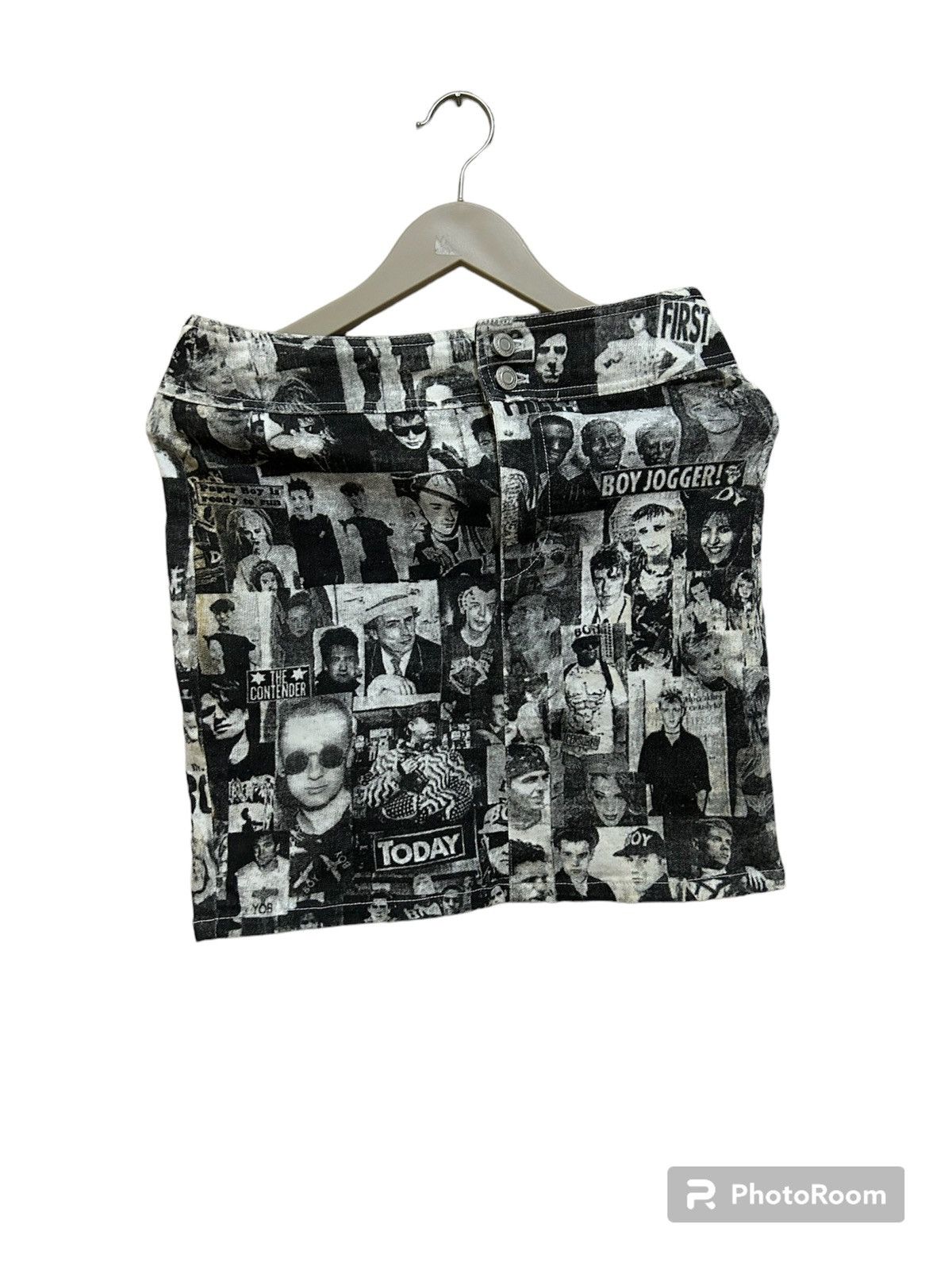 image of Archival Clothing Punk Mini Skirt Full Print Photo in Black White Gre, Women's (Size 28)