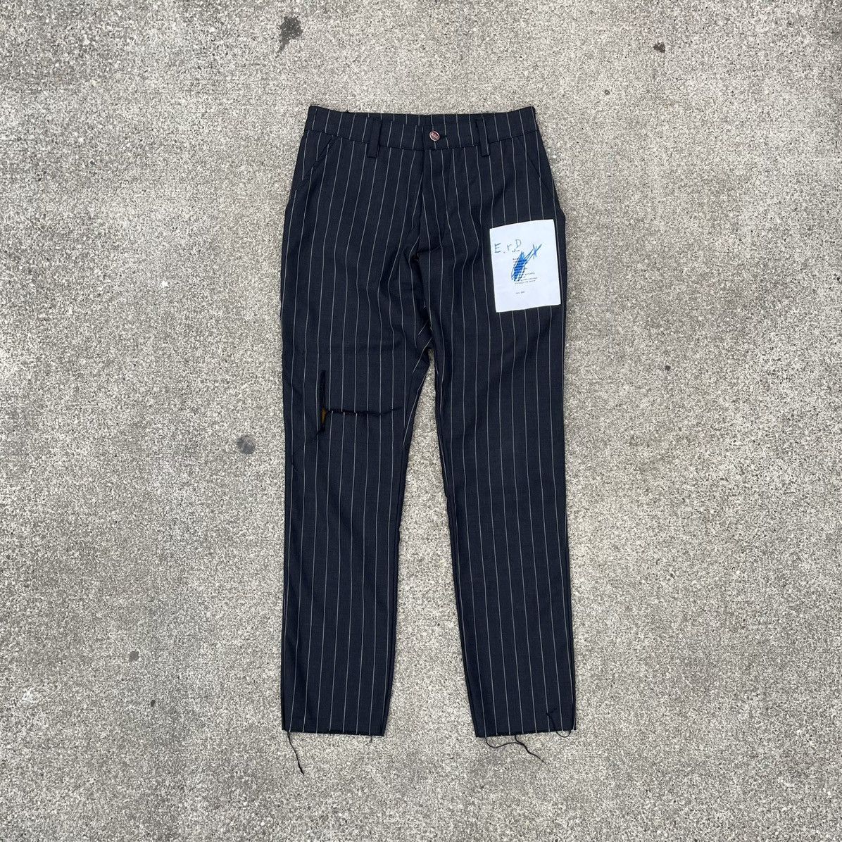 image of Enfants Riches Deprimes Raven Patchwork Pinstripe Trousers in Grey, Men's (Size 29)