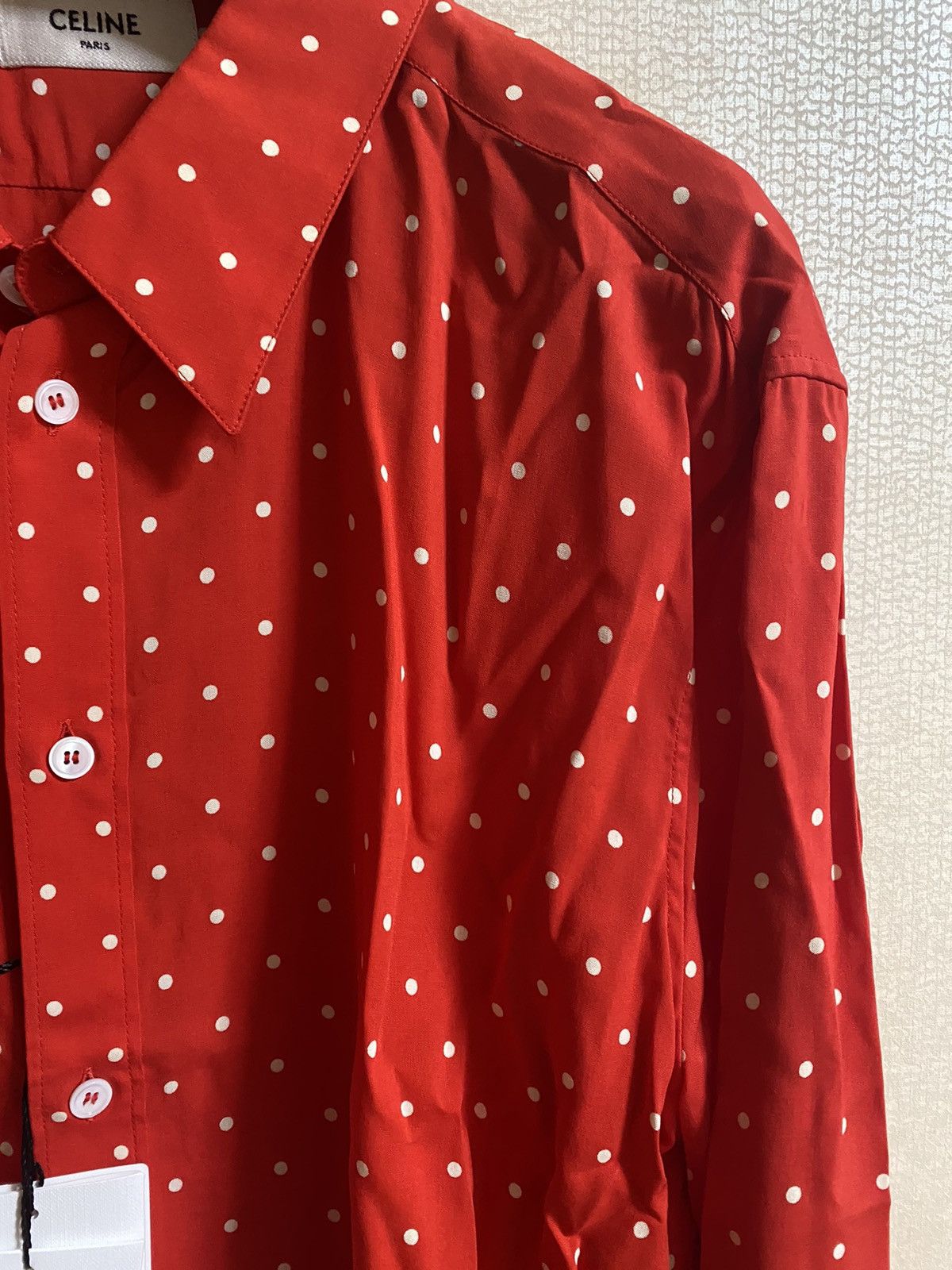 Celine × Hedi Slimane Red polka dot shirt Sz42 Size US L / EU 52-54 / 3 - 7 Thumbnail