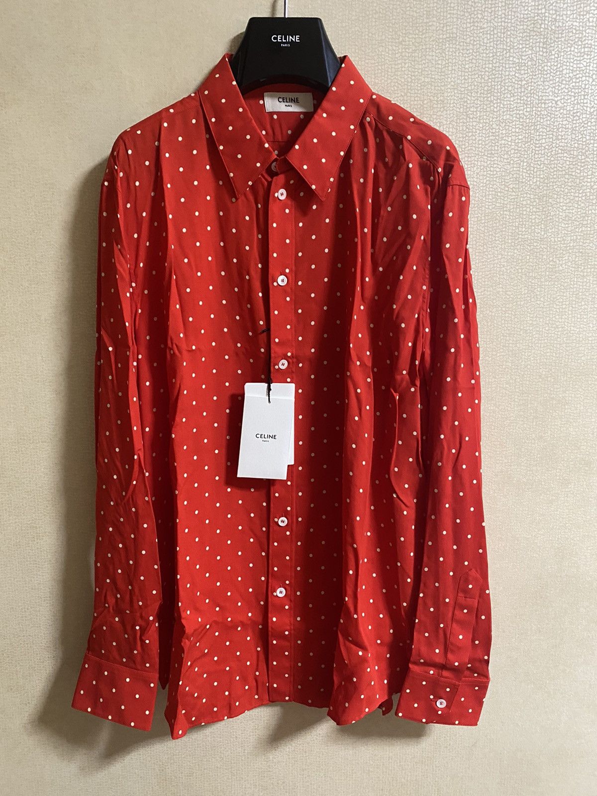 Celine × Hedi Slimane Red polka dot shirt Sz42 Size US L / EU 52-54 / 3 - 1 Thumbnail