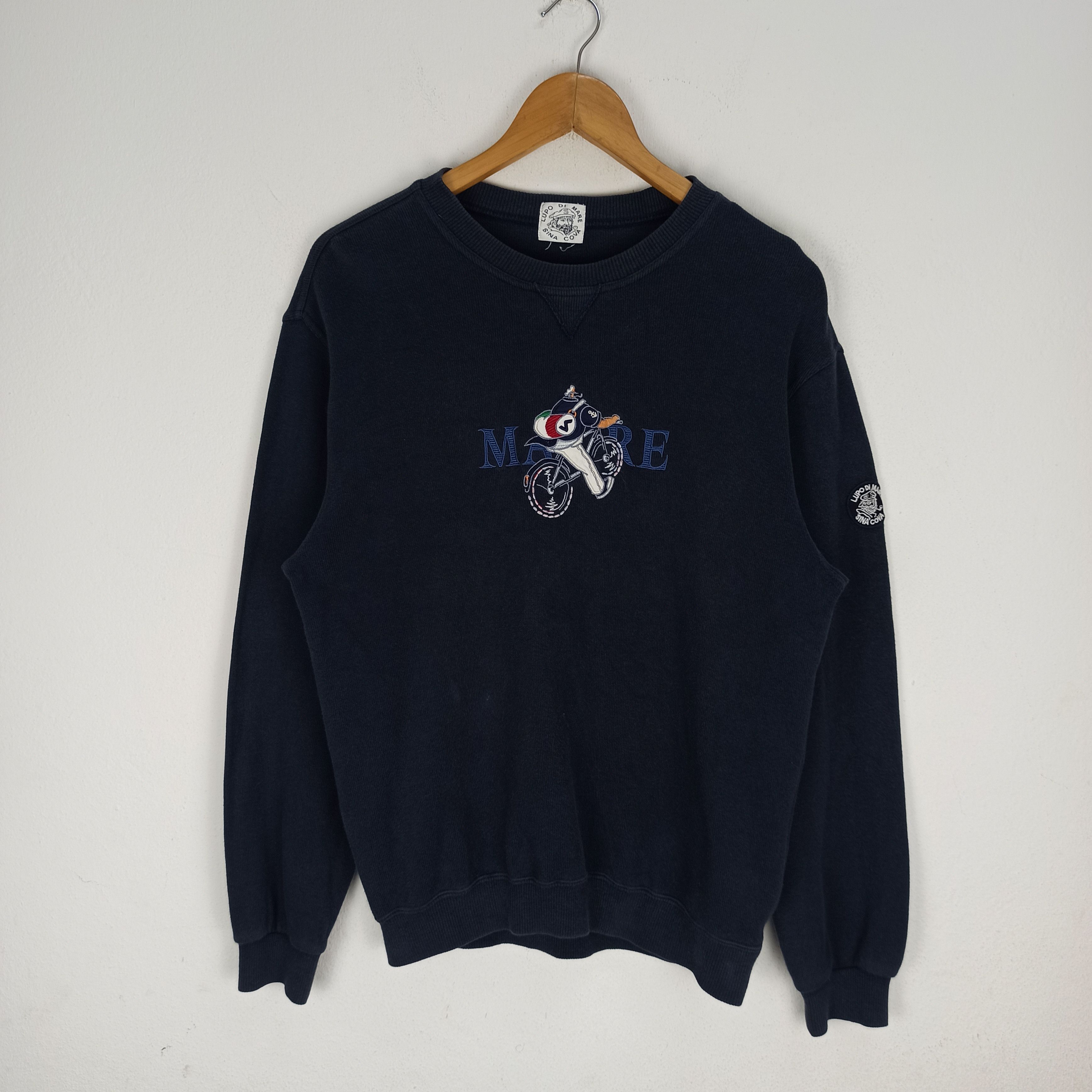 image of Vintage Lupo Di Mare Sweatshirt Big Logo Embroidered in Blue, Men's (Size Medium)