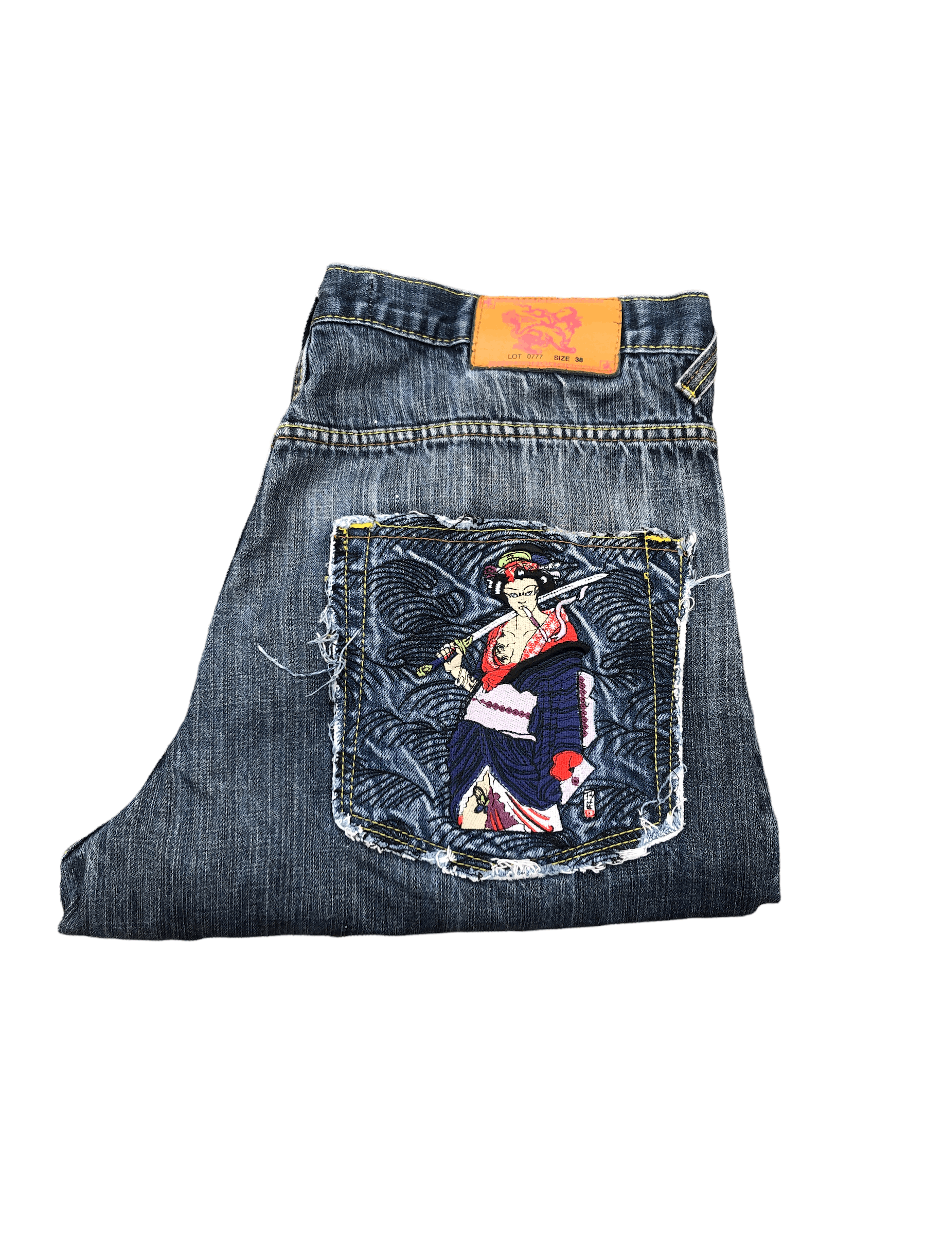 Japanese Brand × Vintage Vintage Japanese Denim Embroidered Jeans Size 38 Katana Size US 38 / EU 54 - 9 Thumbnail