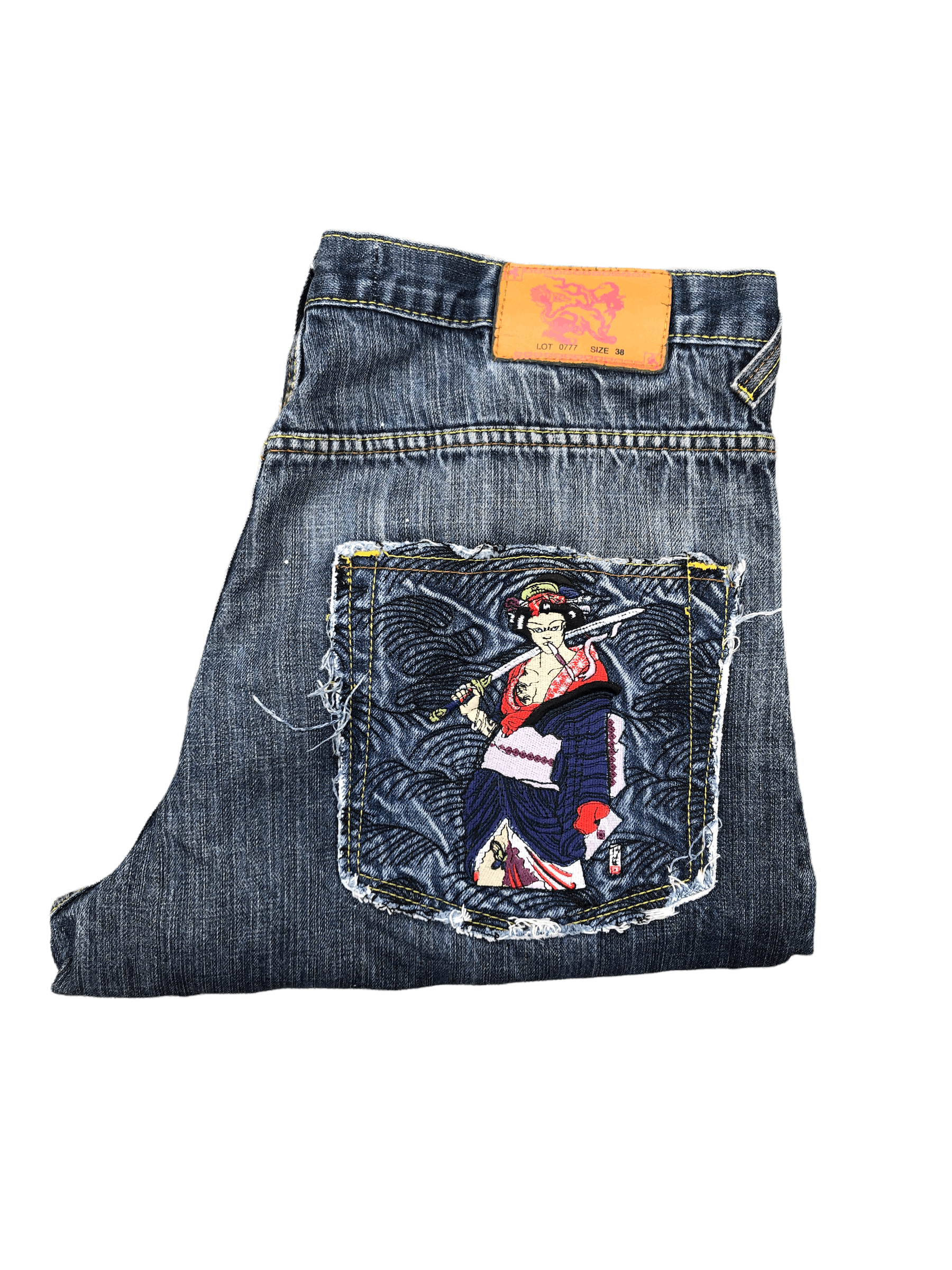 Japanese Brand × Vintage Vintage Japanese Denim Embroidered Jeans Size 38 Katana Size US 38 / EU 54 - 1 Thumbnail
