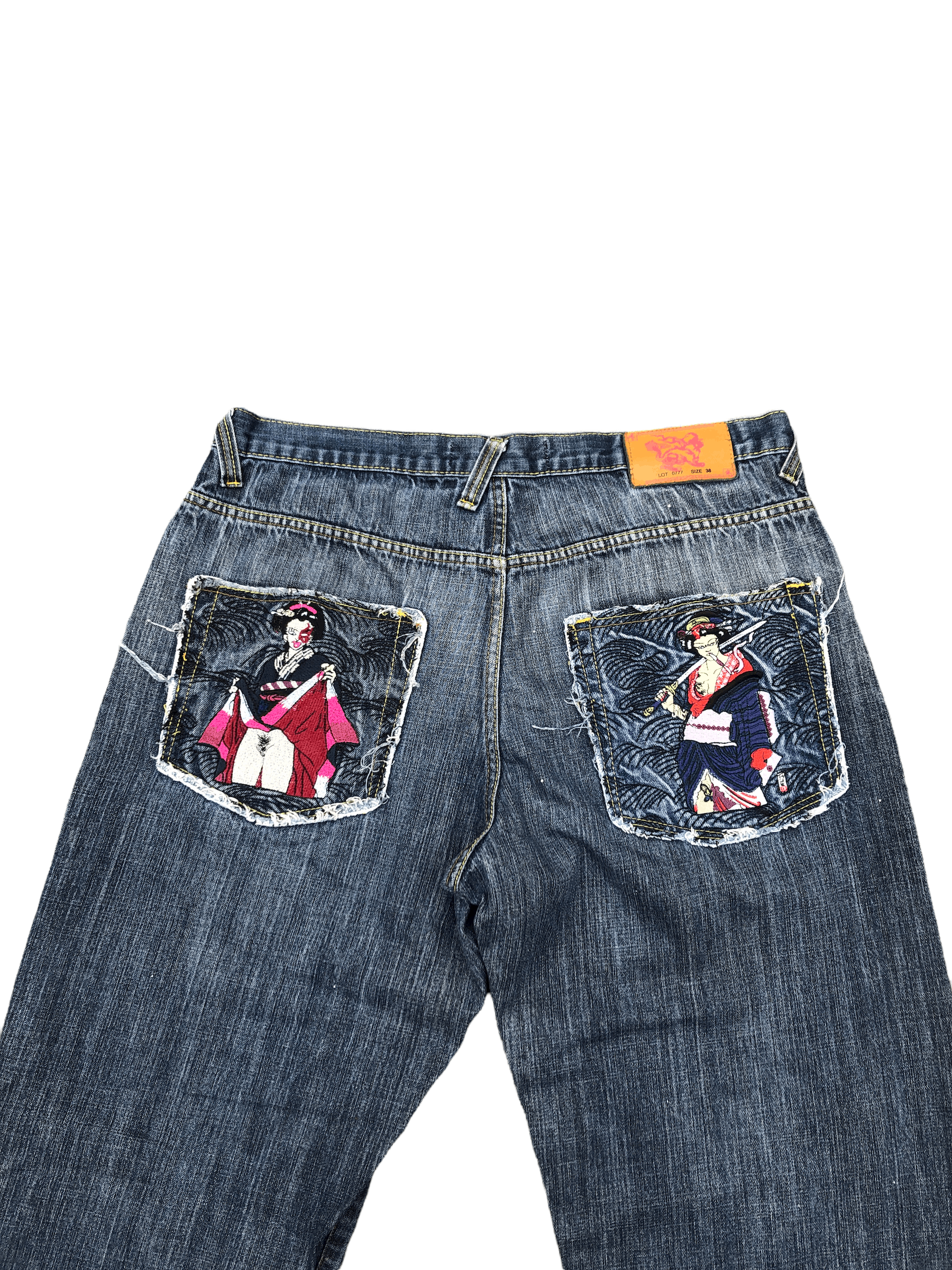 Japanese Brand × Vintage Vintage Japanese Denim Embroidered Jeans Size 38 Katana Size US 38 / EU 54 - 2 Thumbnail