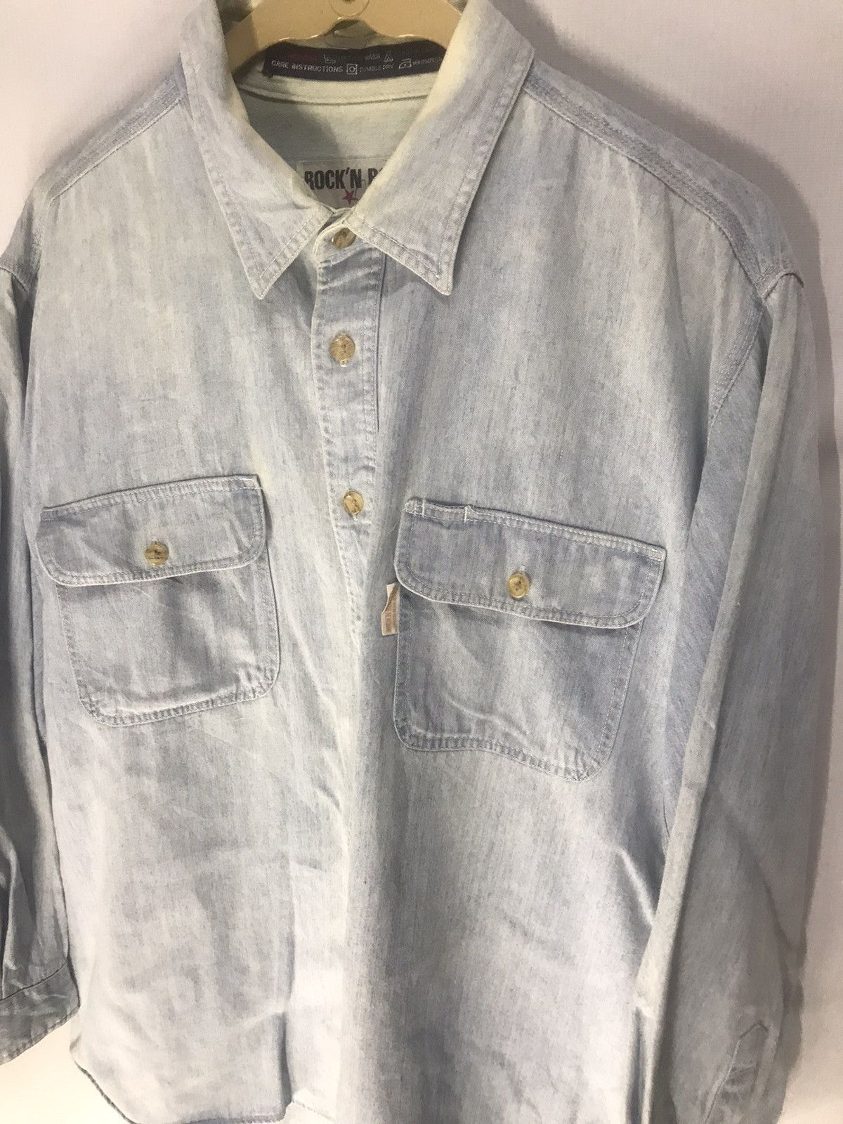 Japanese Brand Rock N roll Distressed denim button up shirt Size US M / EU 48-50 / 2 - 5 Thumbnail