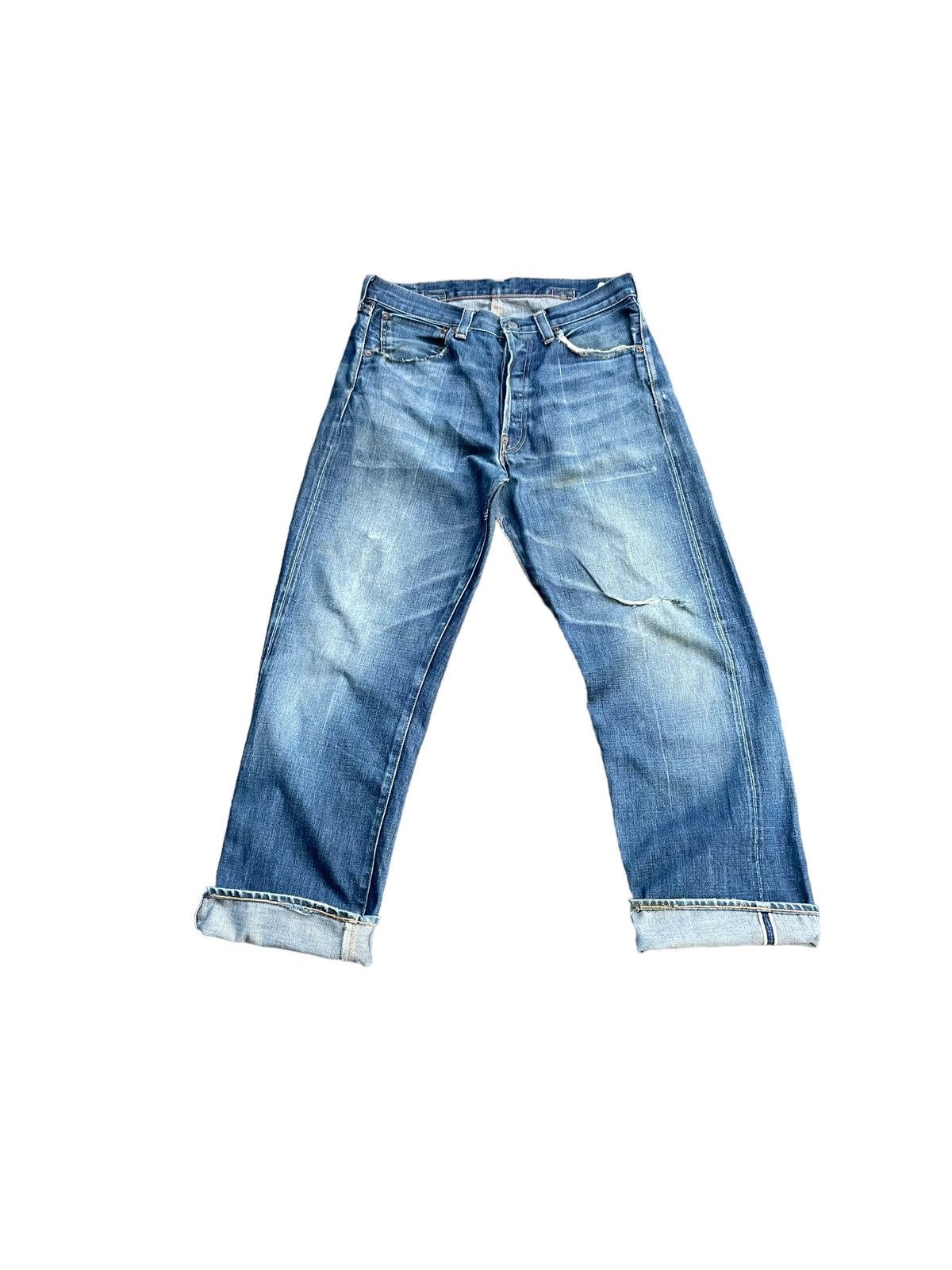image of Distressed Denim x Levis Vintage 2004 Levis 501 Xx E 1937 Model Selvedge Distresed in Blue (Size 32