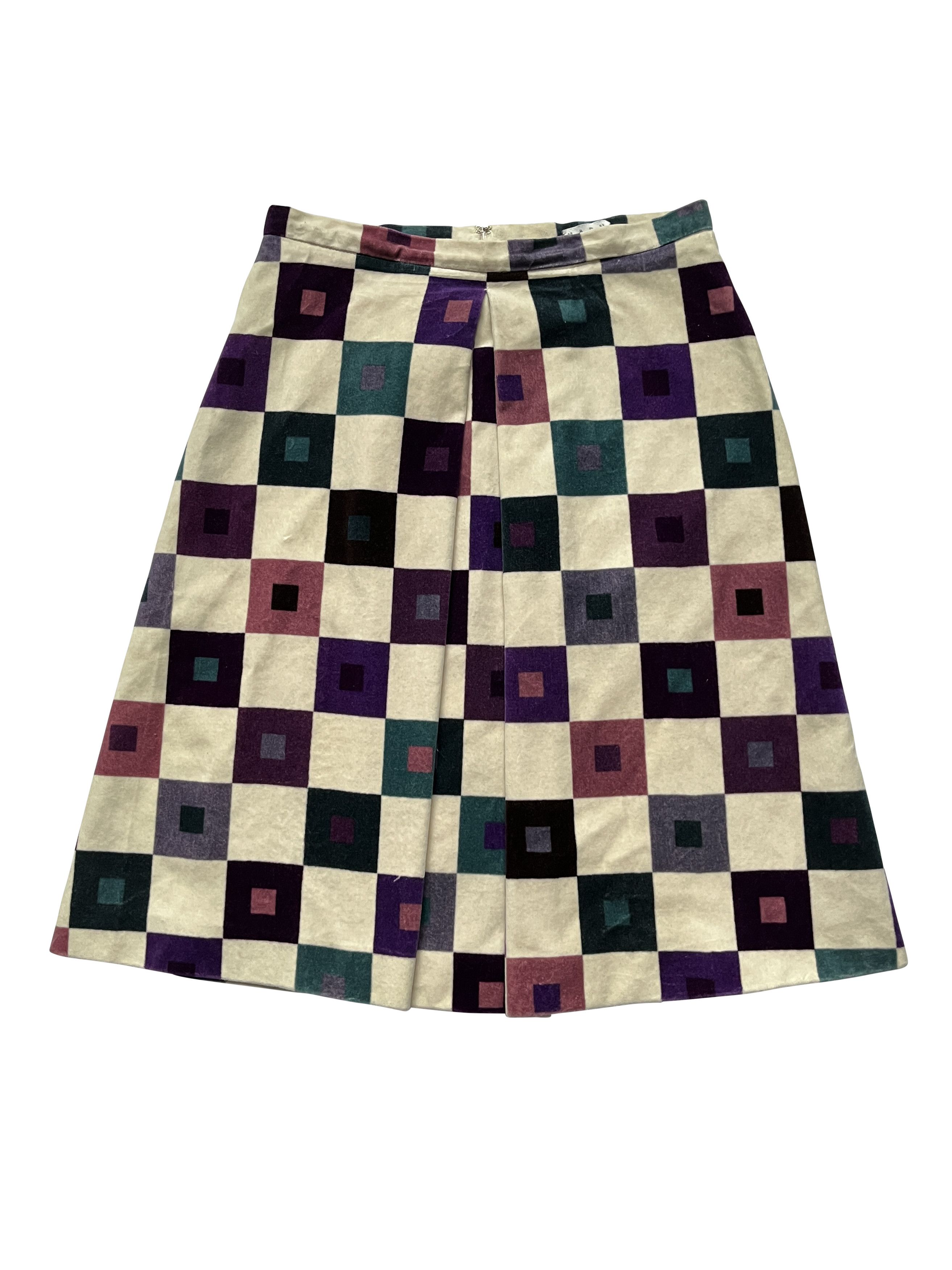 image of Marni Velvet Square Patterned A-Line Skirt in Various Including Cream/Purple/Green, Women's (Size 2
