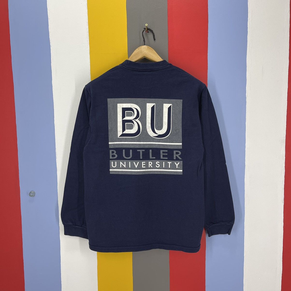 image of American College x Jansport 90's Vintage Butler University Long Sleeve T Shirt 1193/ap in Navy Blue