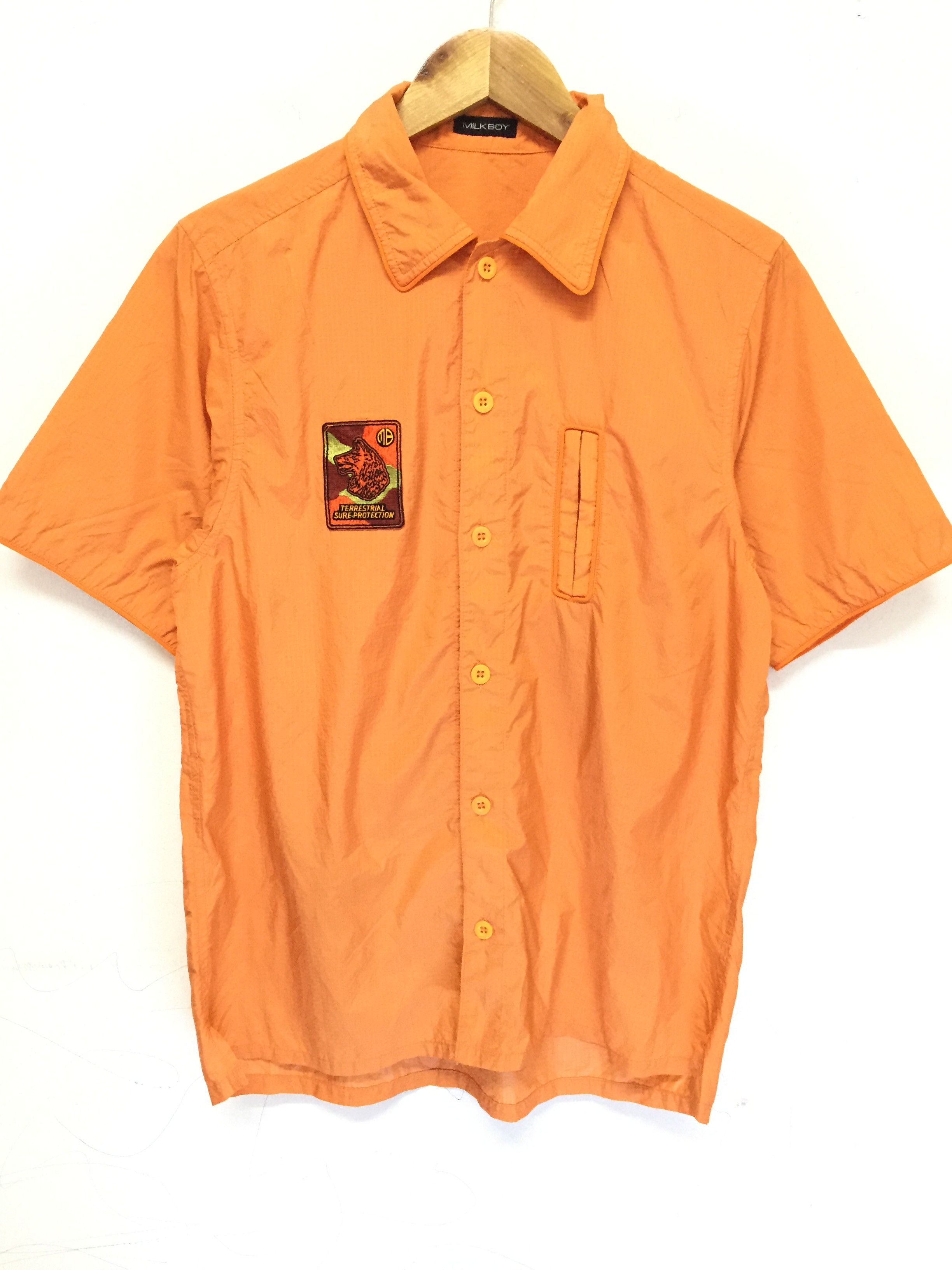 Japanese Brand 90's MILKBOY patch cyberpunk nylon vertical pocket shirt Size US M / EU 48-50 / 2 - 3 Thumbnail
