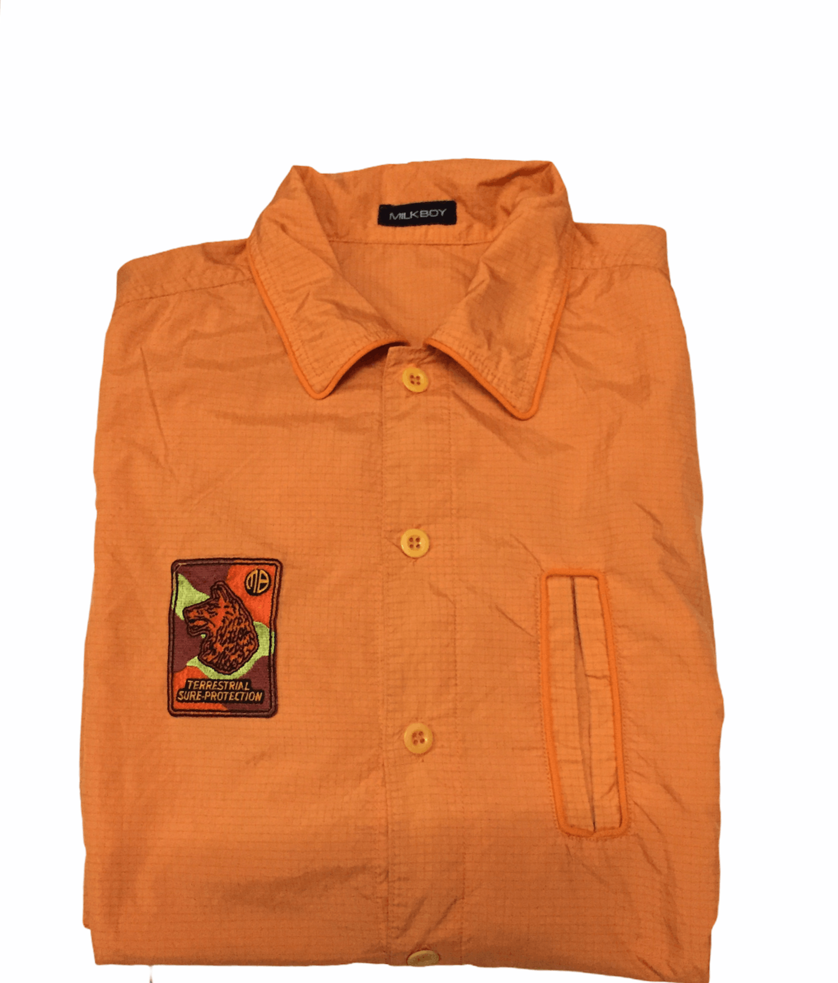 Japanese Brand 90's MILKBOY patch cyberpunk nylon vertical pocket shirt Size US M / EU 48-50 / 2 - 2 Thumbnail
