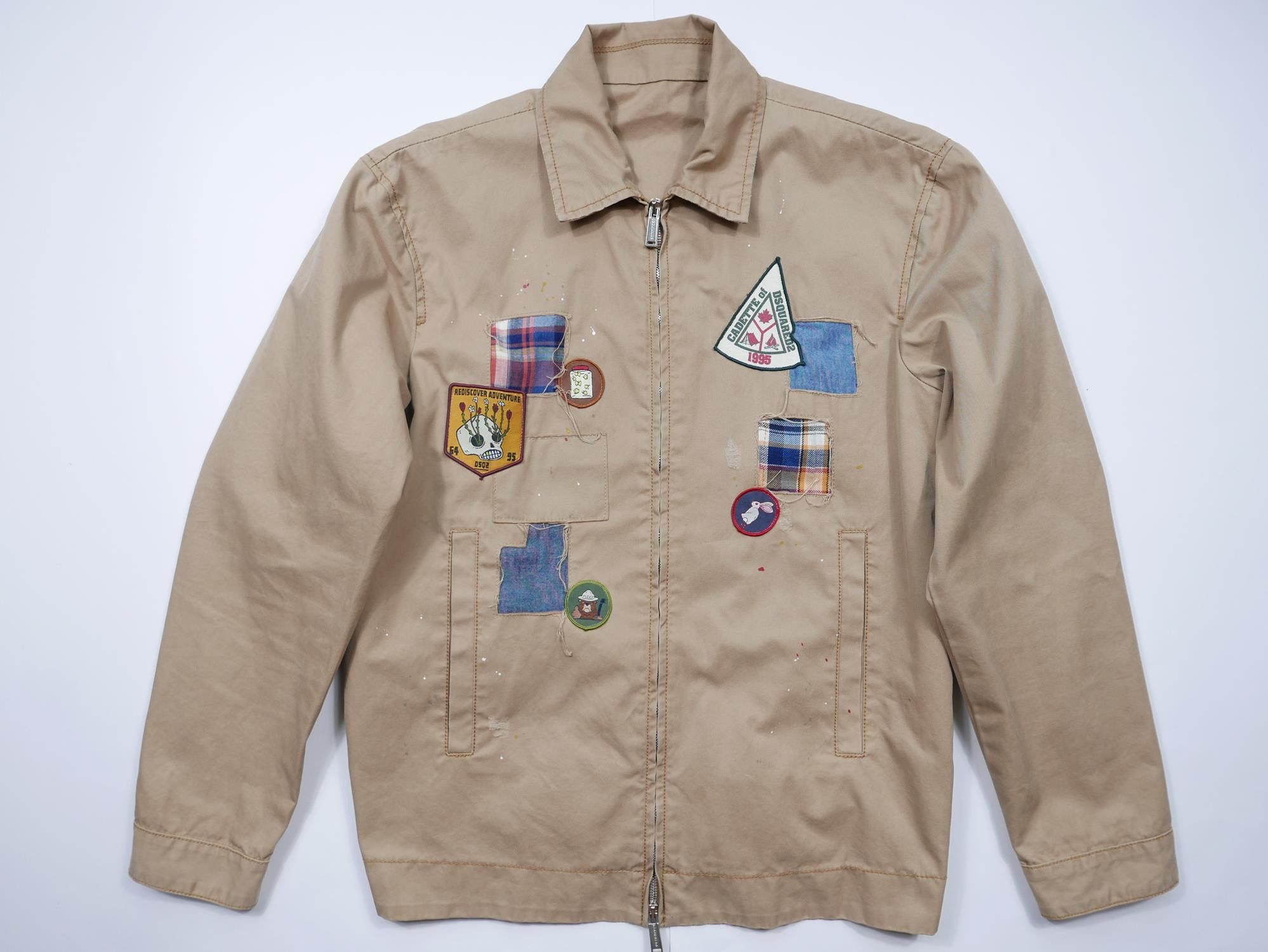 Dsquared2 Jacket Brown Tan Beige Distressed Patchwork 46