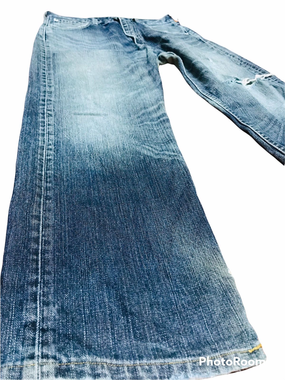 Levi's Vtg Distressed Wide-Leg Blue Jeans Faded Wash Ripped Detail Size US 32 / EU 48 - 4 Thumbnail
