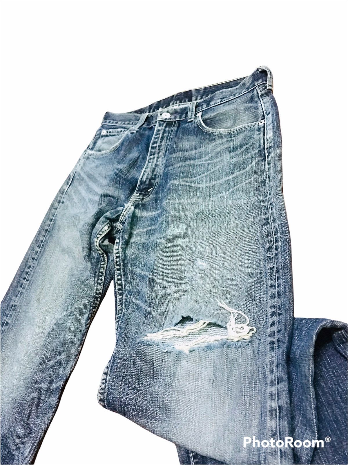 Levi's Vtg Distressed Wide-Leg Blue Jeans Faded Wash Ripped Detail Size US 32 / EU 48 - 5 Thumbnail
