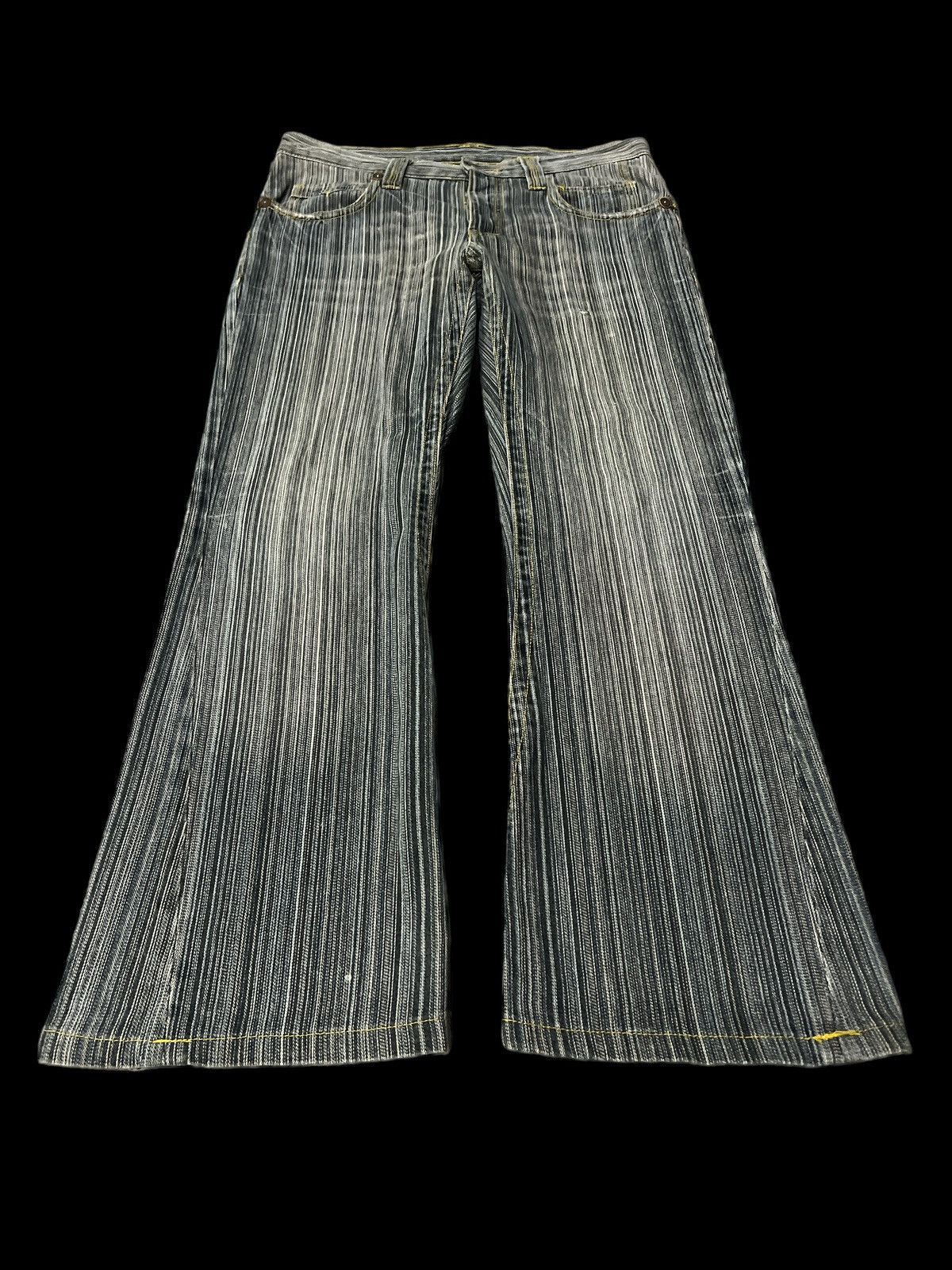 Japanese Brand × Vintage FLARED💥THRASHED STRIPE IKKA DENIM PANT Size US 31 - 4 Thumbnail