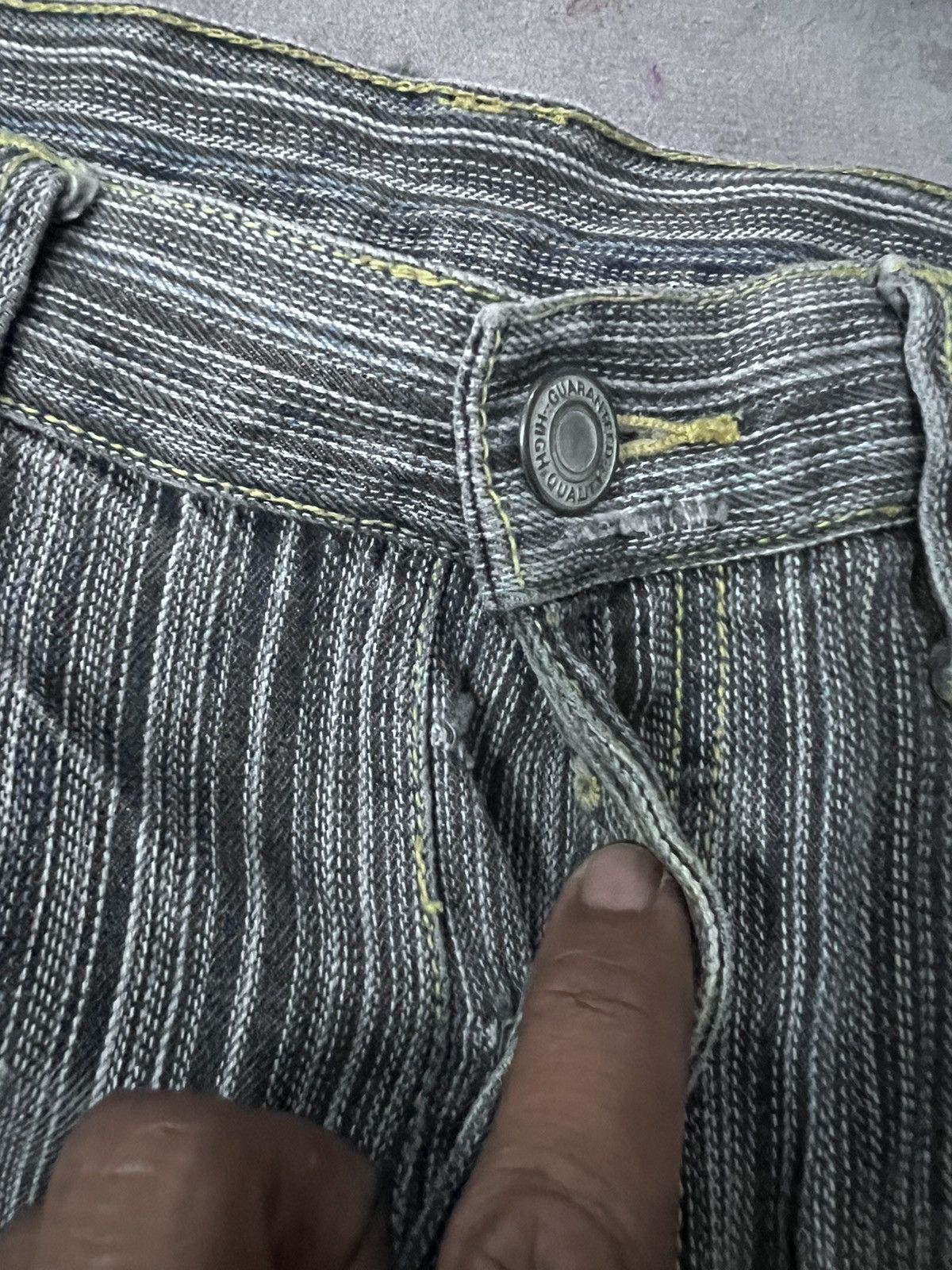 Japanese Brand × Vintage FLARED💥THRASHED STRIPE IKKA DENIM PANT Size US 31 - 10 Thumbnail