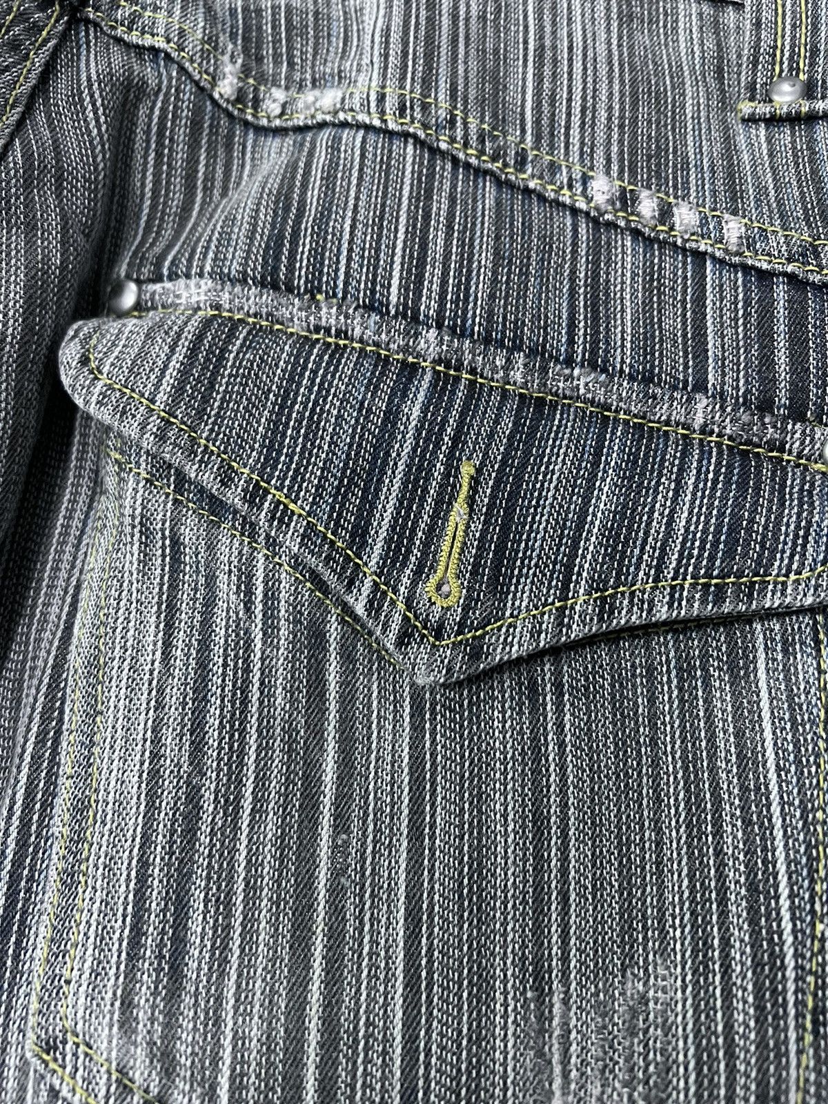 Japanese Brand × Vintage FLARED💥THRASHED STRIPE IKKA DENIM PANT Size US 31 - 7 Thumbnail