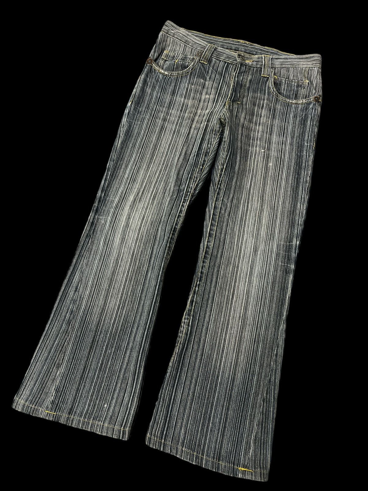 Japanese Brand × Vintage FLARED💥THRASHED STRIPE IKKA DENIM PANT Size US 31 - 5 Thumbnail