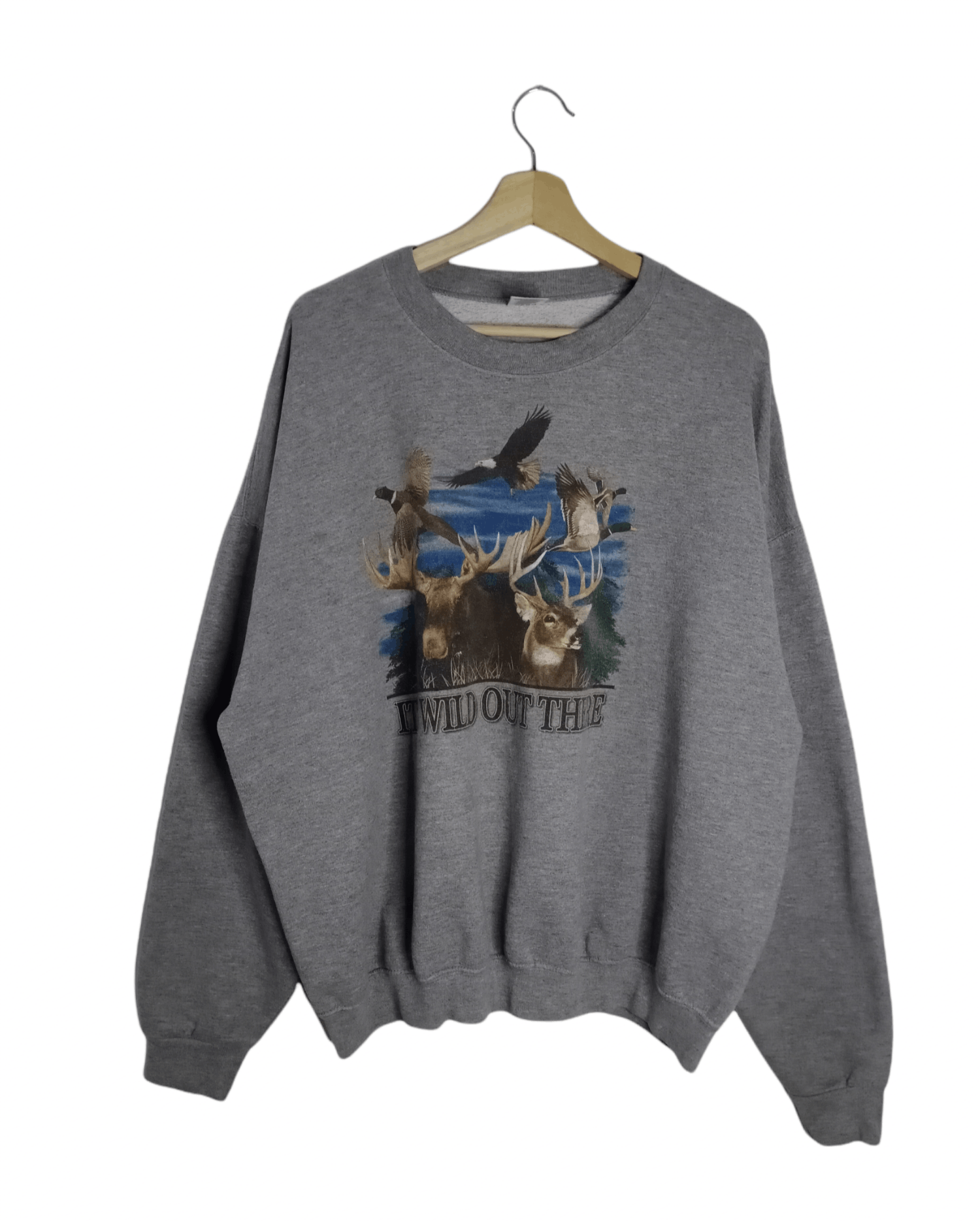 image of Vintage Its Wild Out There Sweatshirt in Grey, Men's (Size 2XL)