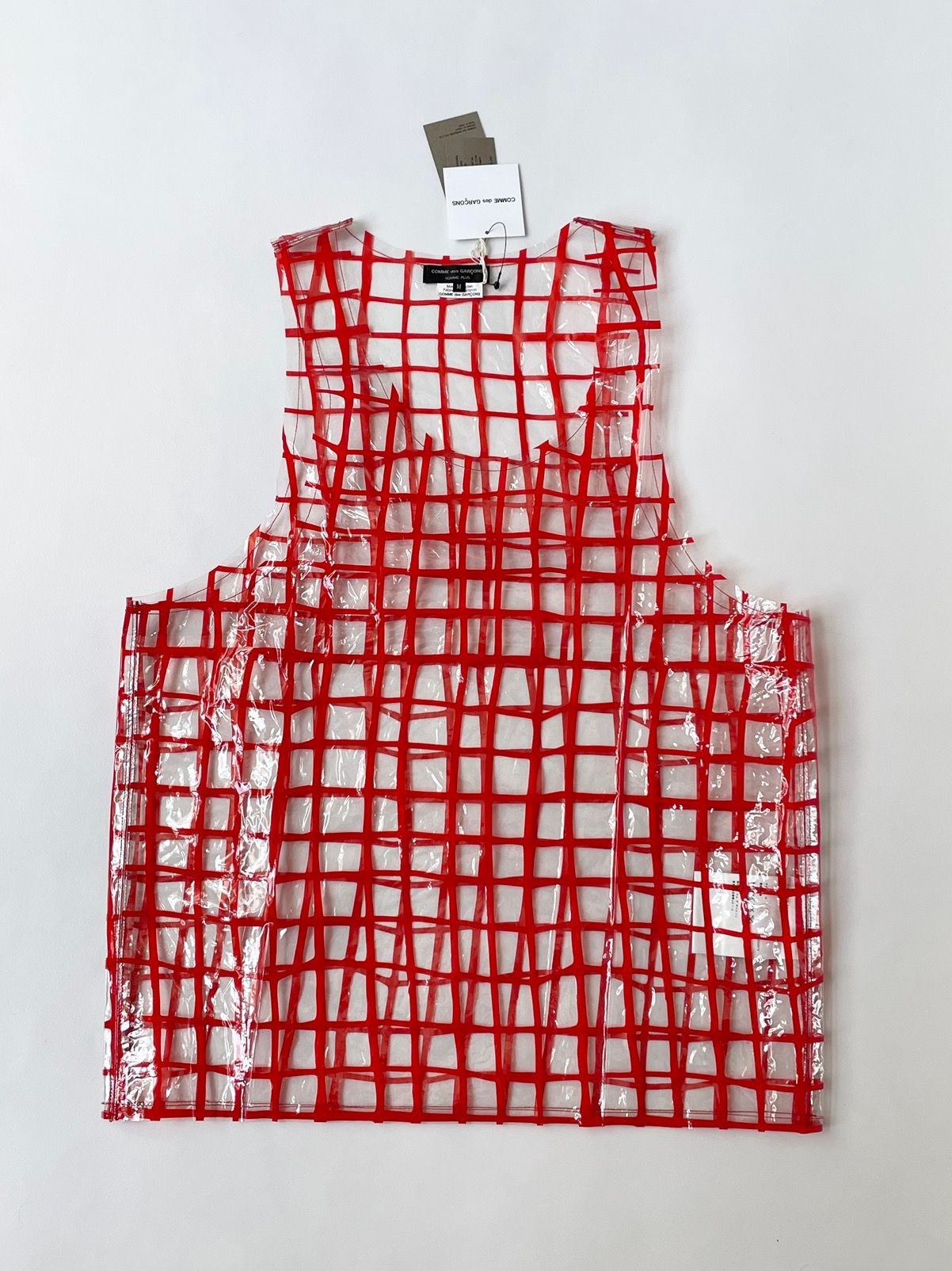 Pre-owned Comme Des Garçons Homme Deux S/s 17 Clear Pvc Grid Print Vest In Clear/red