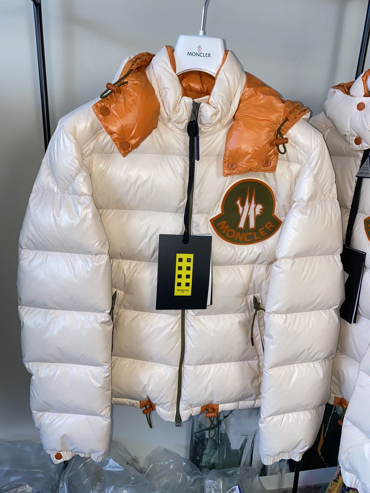 image of Moncler Genius Haggi Puffer Jacket in Cream, Men's (Size Small)