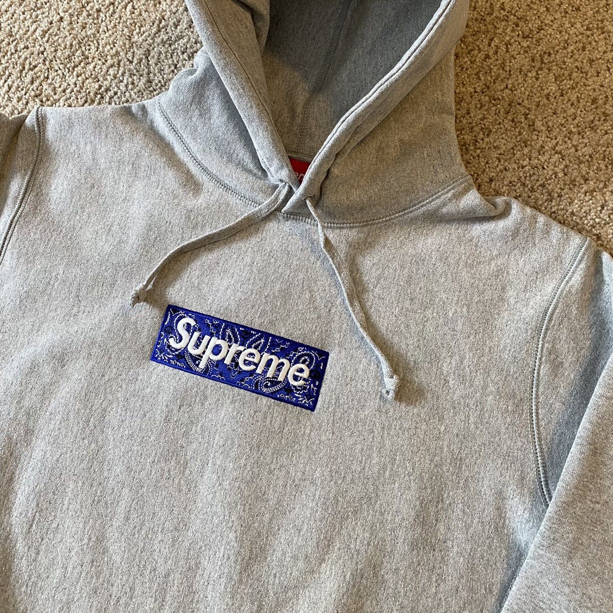 Supreme Bandana Box Logo Hooded Sweatshirt Heather offers Grey Size:L