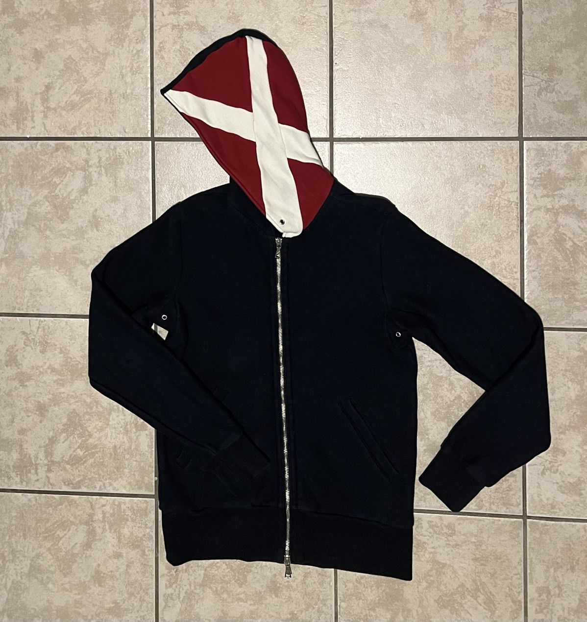 image of Originalfake Kaws X Split Hood Autumn/winter 2010 Zip Up in Navy, Men's (Size Small)