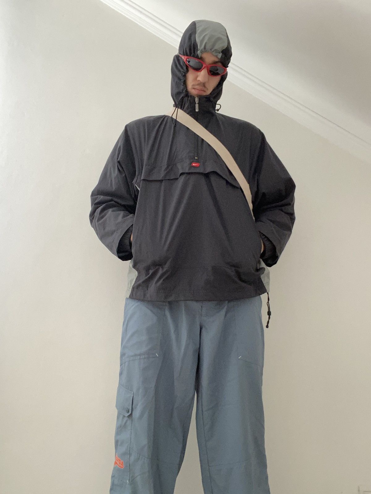 Pre-owned Nike X Vintage Anorak Jacket Nike Swoosh Center M Hoodie Ninja In Blue
