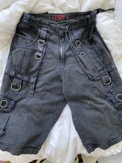 Men Goth Light Grey Denim TRIPP Pants Handcuffs Convertible Shorts Punk  Trousers