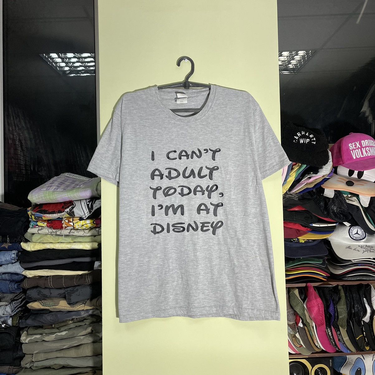 image of 90's Adult “ I Can’T Adult Today I Disney” Humor Tee in Grey, Men's (Size XL)
