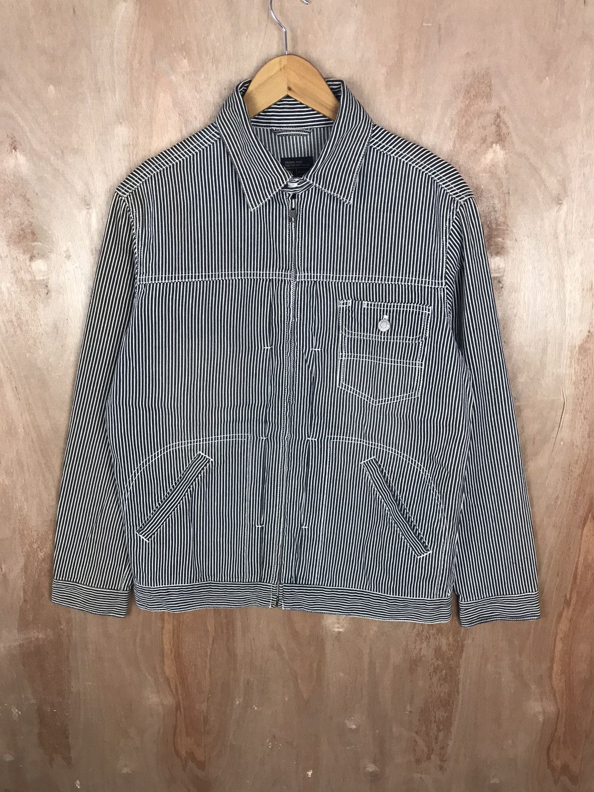 Hysteric Glamour × Japanese Brand × Vintage Vintage Oldskool 90’s FinWay Hickory Stripes Jacket Size US M / EU 48-50 / 2 - 3 Thumbnail