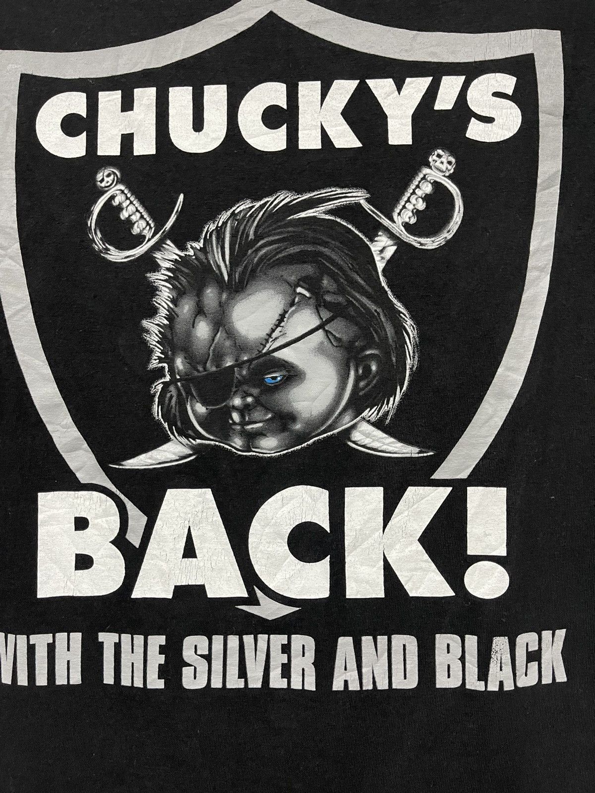 NFL × Vintage Vintage Y2K Raiders Chucky Horror T Shirt Size US M / EU 48-50 / 2 - 2 Thumbnail