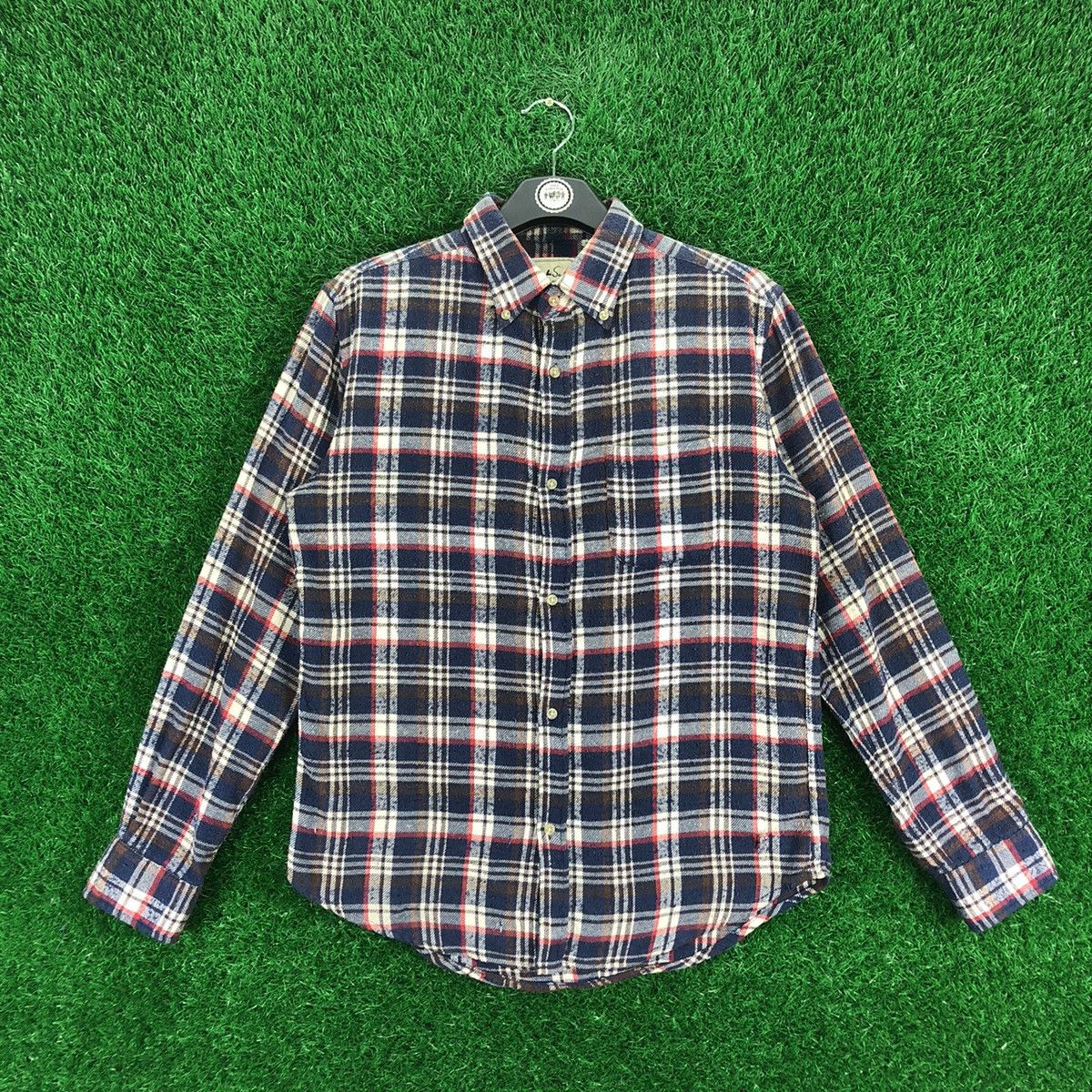 image of 90's Flannel Tartan Check Single Pocket in Blue Tartan, Men's (Size Small)