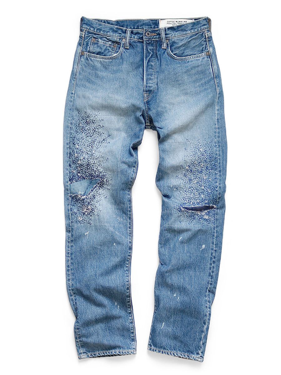 image of Kapital 14Oz Monkey Cisco 3 Year Proccessed Denim in Blue, Men's (Size 36)