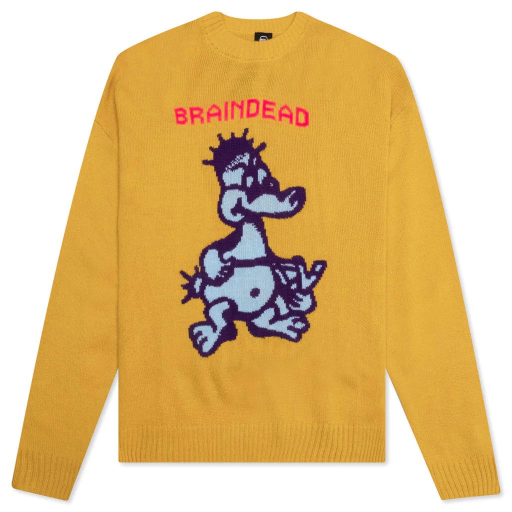 Image of Brain Dead x Hype Slingshot Knit Sweater in Mustard, Men's (Size XL)