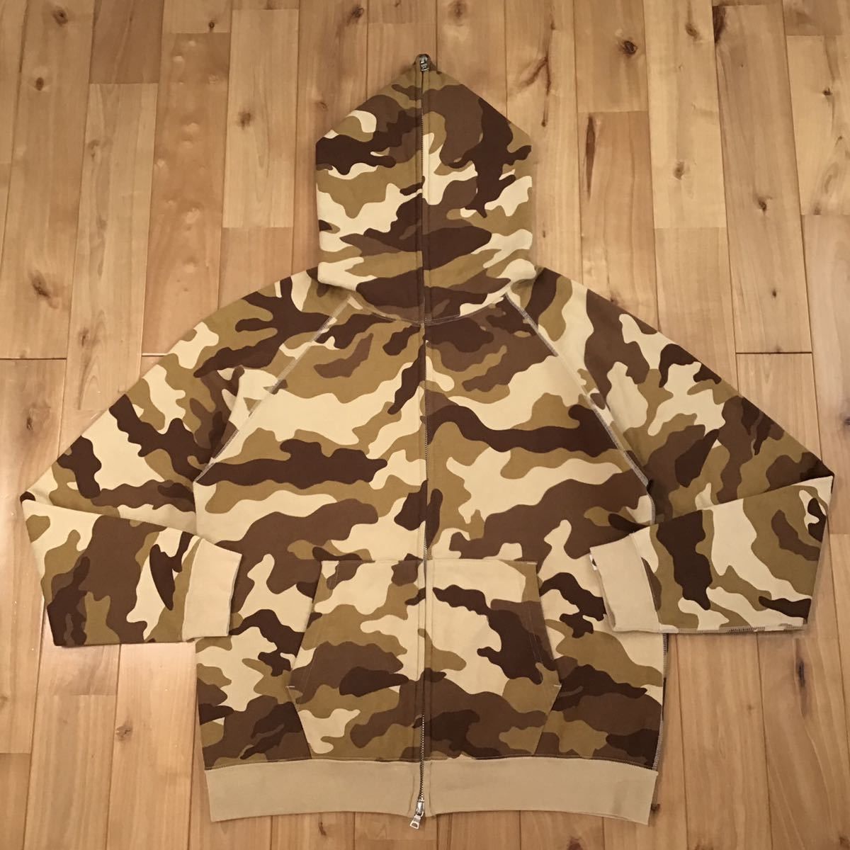 image of Bape Full Zip Hoodie Woodland Camo Beige, Men's (Size Medium)
