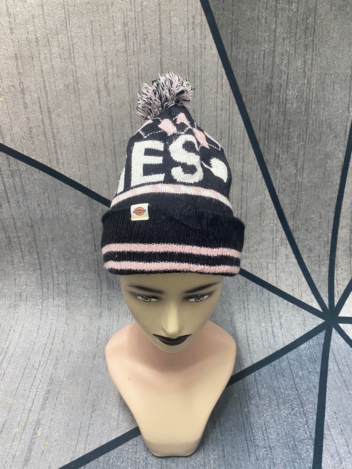image of Dickies Big Logo Beanie Hat in Black/White/Pink, Men's