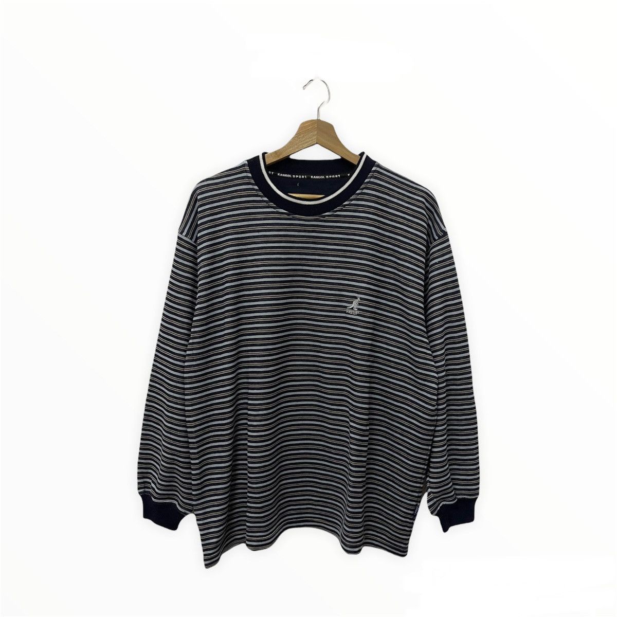 Vtg Kangol Sport Mini Logo Embroidery Striped Sweatshirt