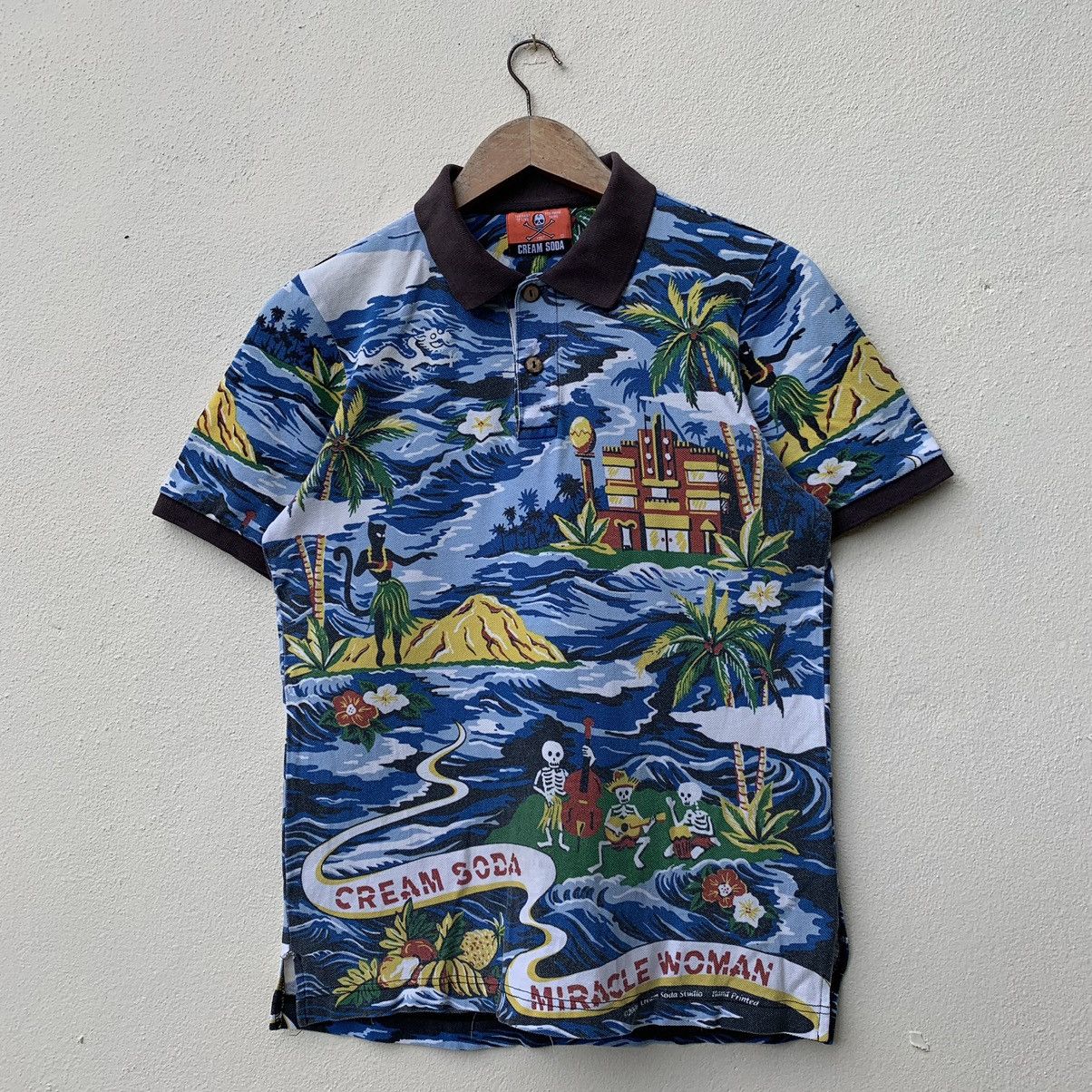 Vintage CREAM SODA FULLPRINT PUNKER DESIGN Polo T-Shirt