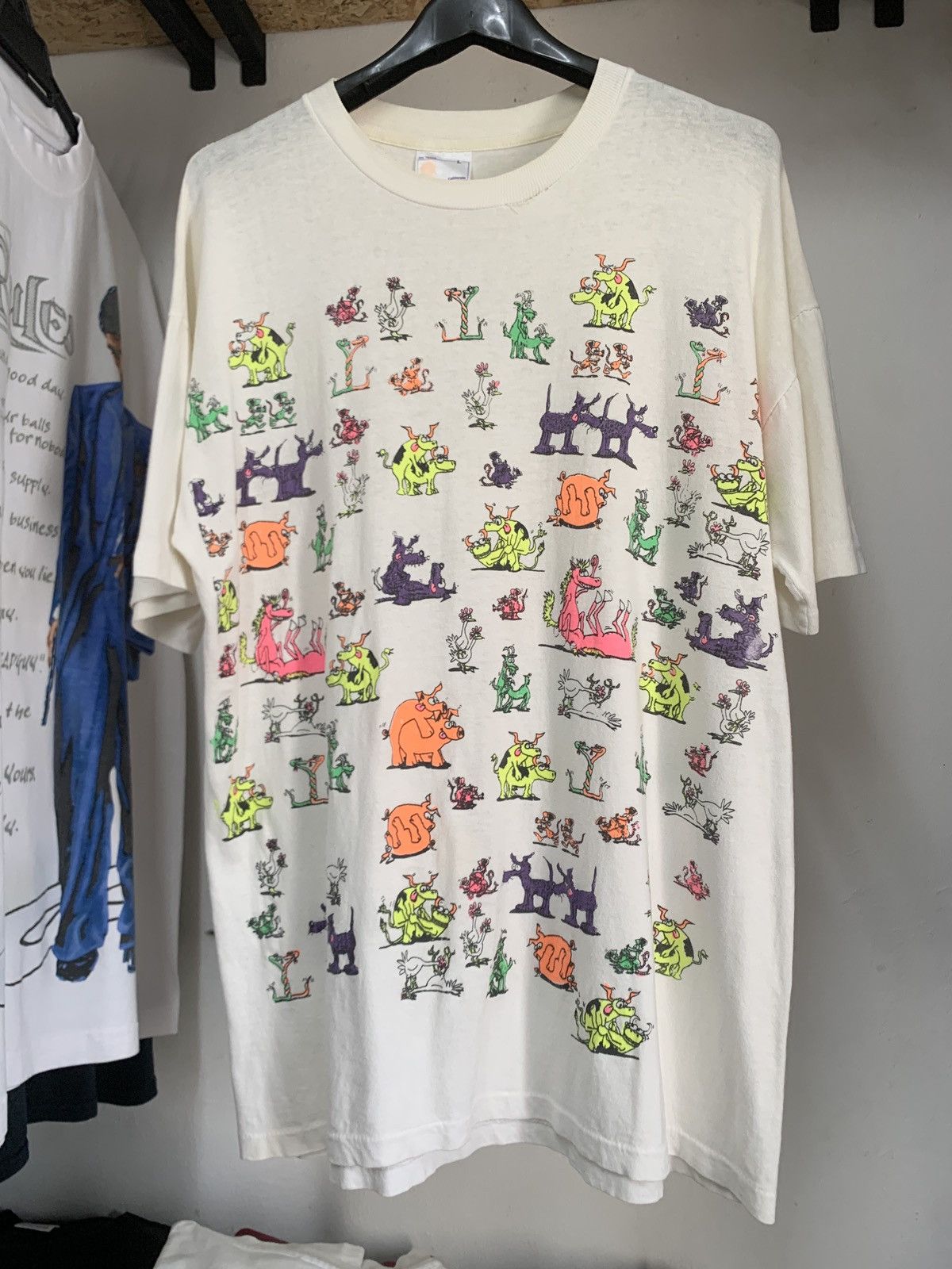 image of Very Vintage Fucking Animal Position Distressed Fashionvictim Tee in White, Men's (Size Large)