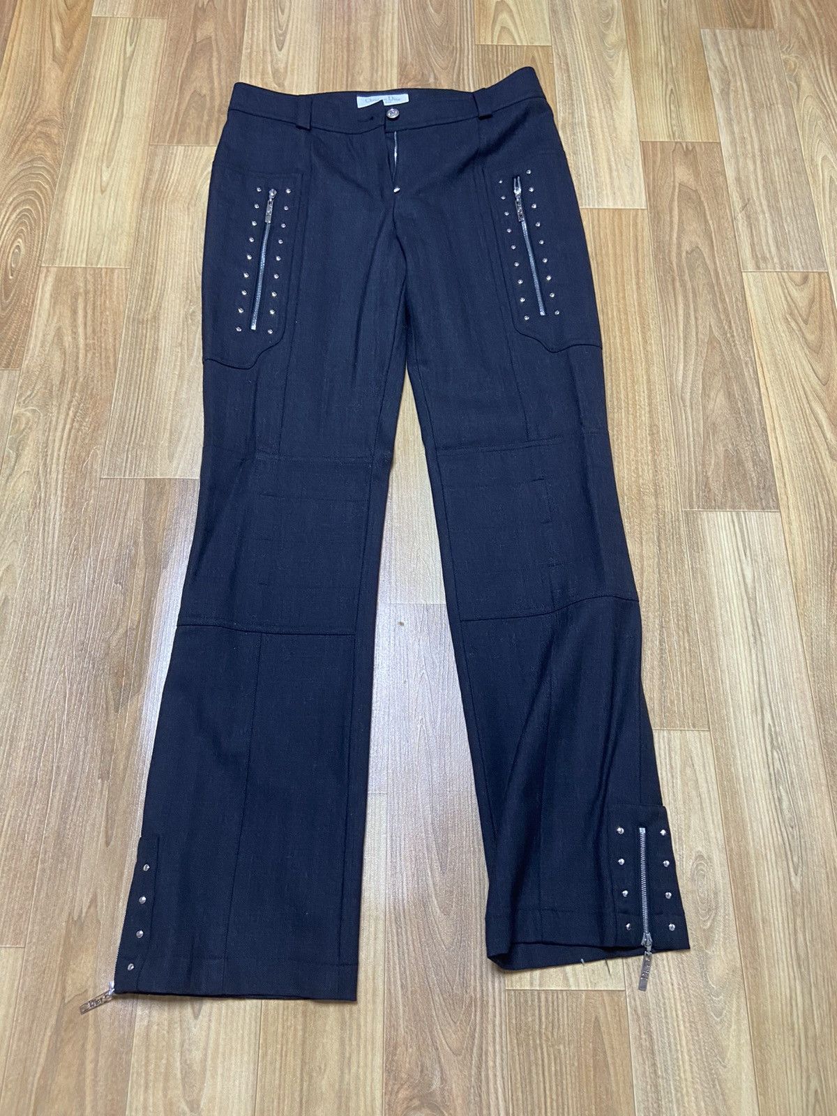 Dior 38 Christian Dior cargo zip logo wool pants Size 26" / US 2 / IT 38 - 1 Thumbnail