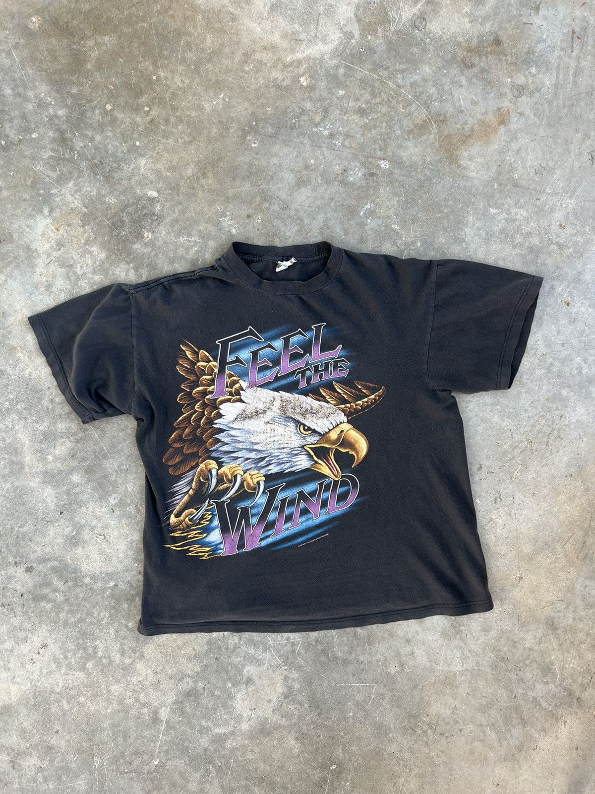 image of Vintage American Thunder “Feel The Wind” Eagle Tee Black Xl, Men's