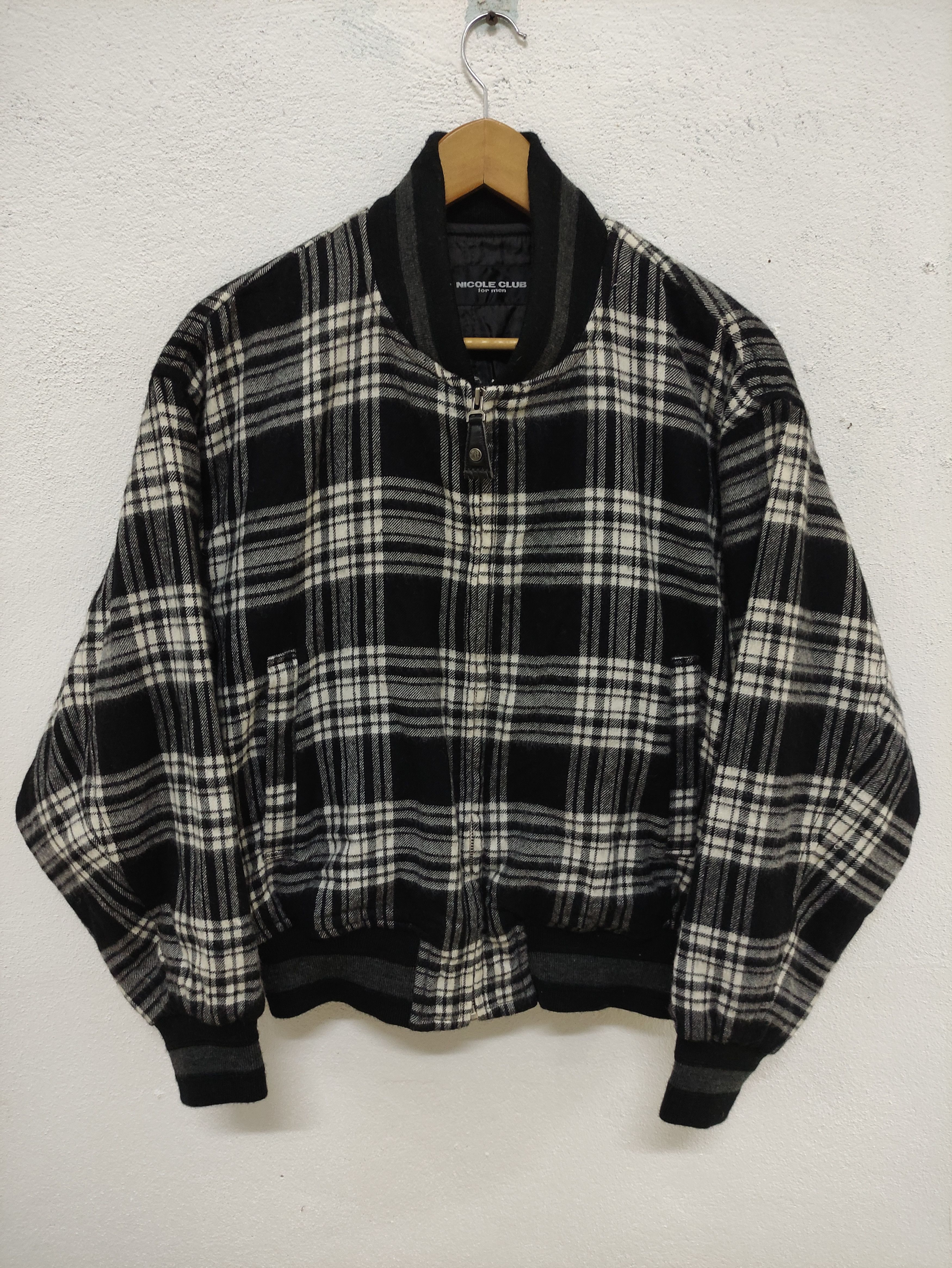 Japanese Brand × Vintage Vintage Nicole Club Checkered Wool Bomber Jacket Size US L / EU 52-54 / 3 - 1 Thumbnail