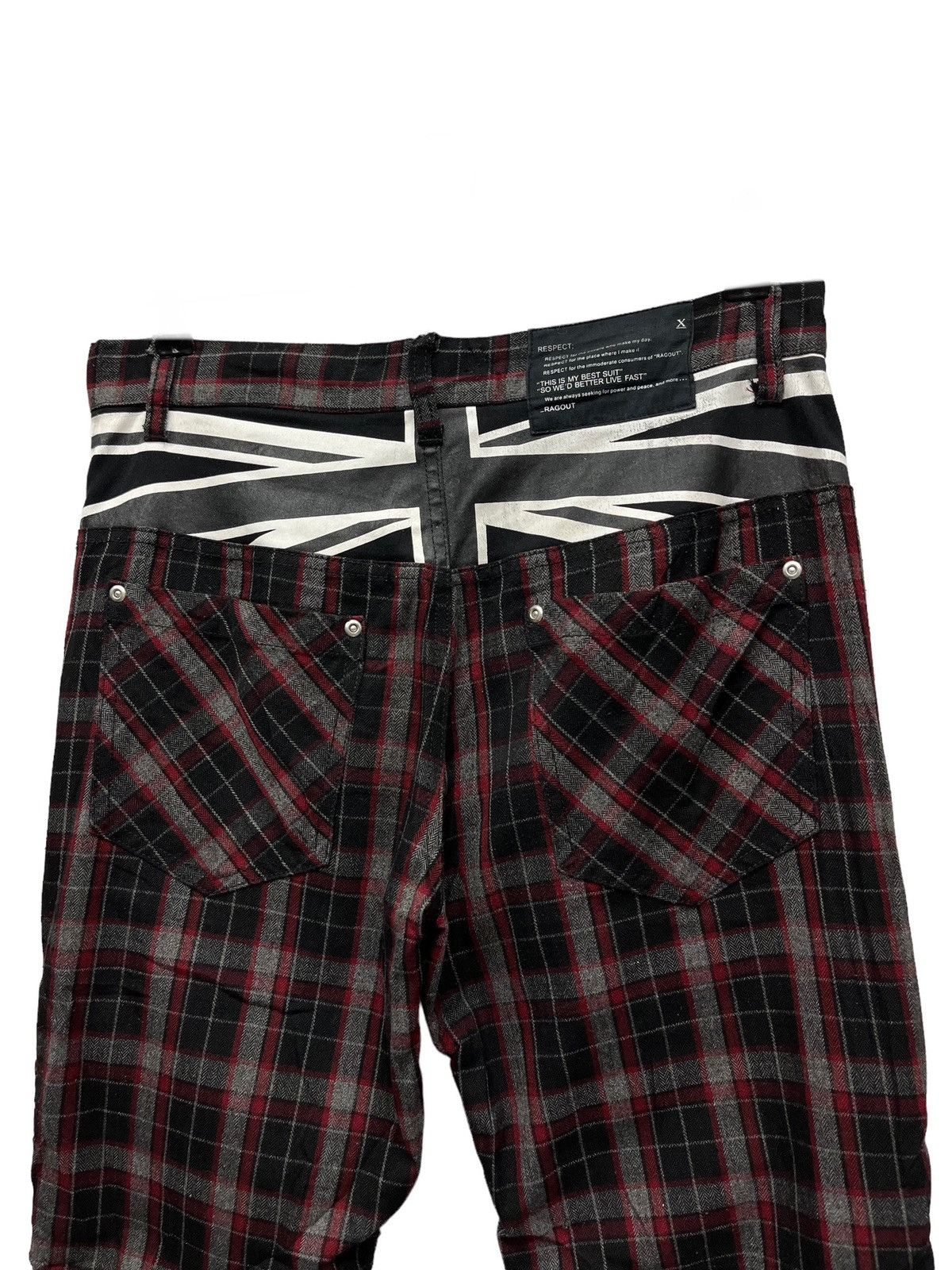 Japanese Brand RAGOUT Underground PunkTartan UnionJack Bondage Zipper Pants Size US 30 / EU 46 - 2 Thumbnail