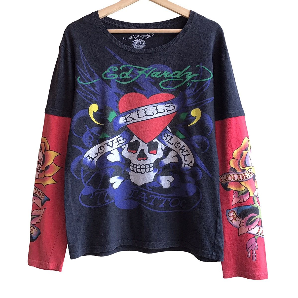 Ed Hardy by Christian Audigier Men's Brown Cotton T-Shirt Graphic Tee Size M