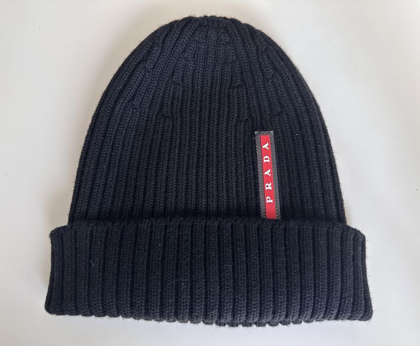 Prada Prada Linea Rossa Wool Knit Beanie Hat Black Grailed