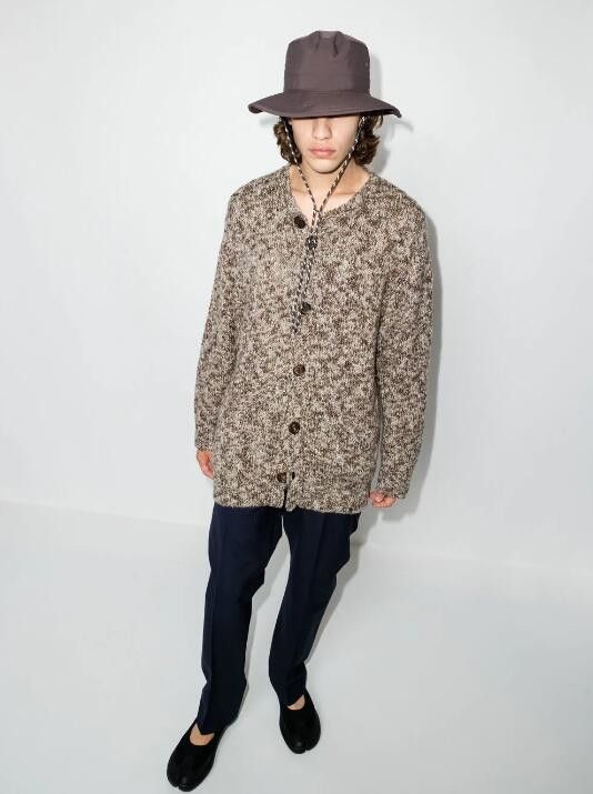 image of Ss22 Undercover Marl Knit Cardigan 4 in Brown, Men's (Size XL)