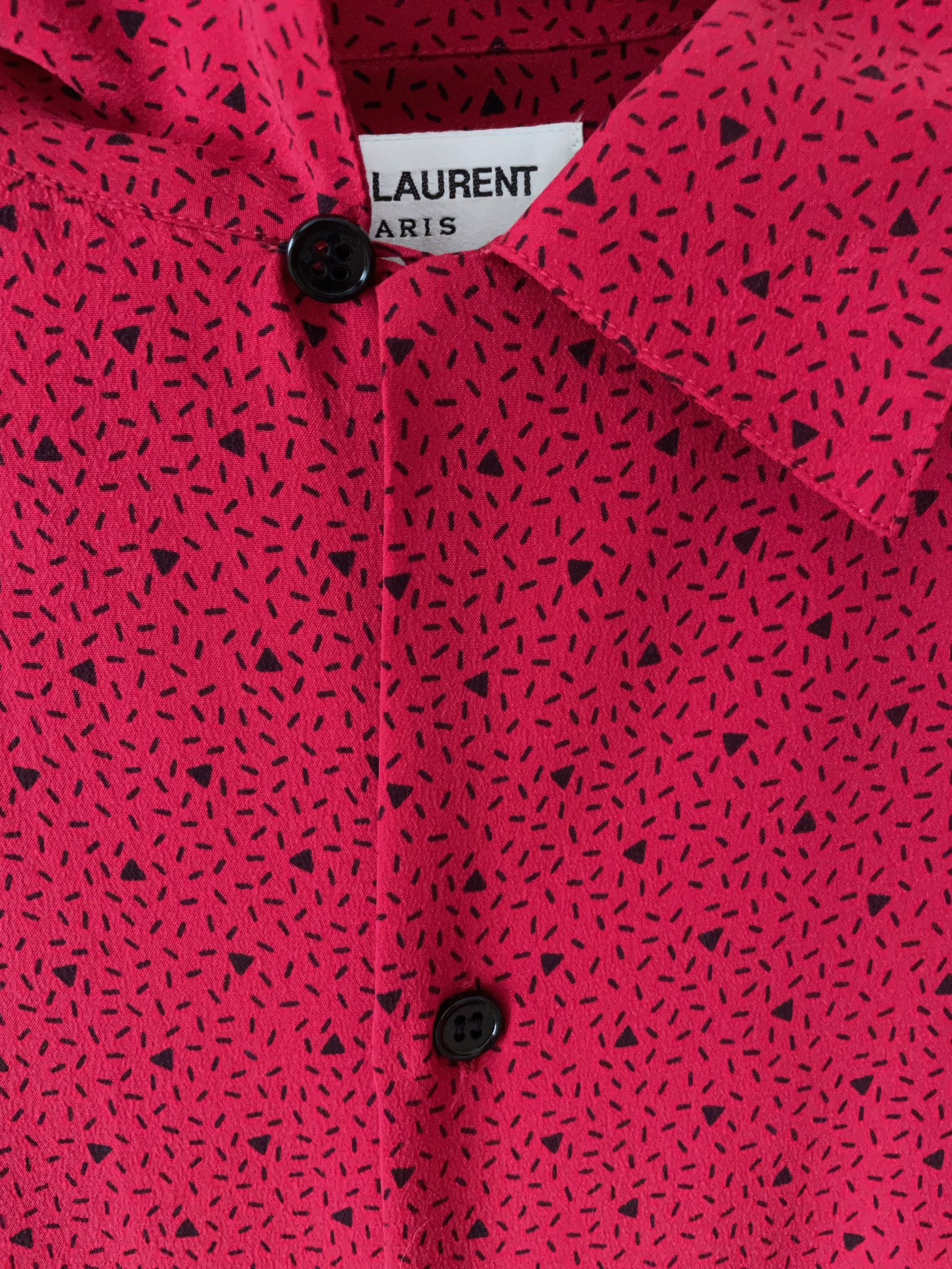 Hedi Slimane × Saint Laurent Paris RARE SS14 ROCKABILLY TRIANGLE PRINT REQUIN COLLAR SILK SHIRT Size US M / EU 48-50 / 2 - 6 Thumbnail