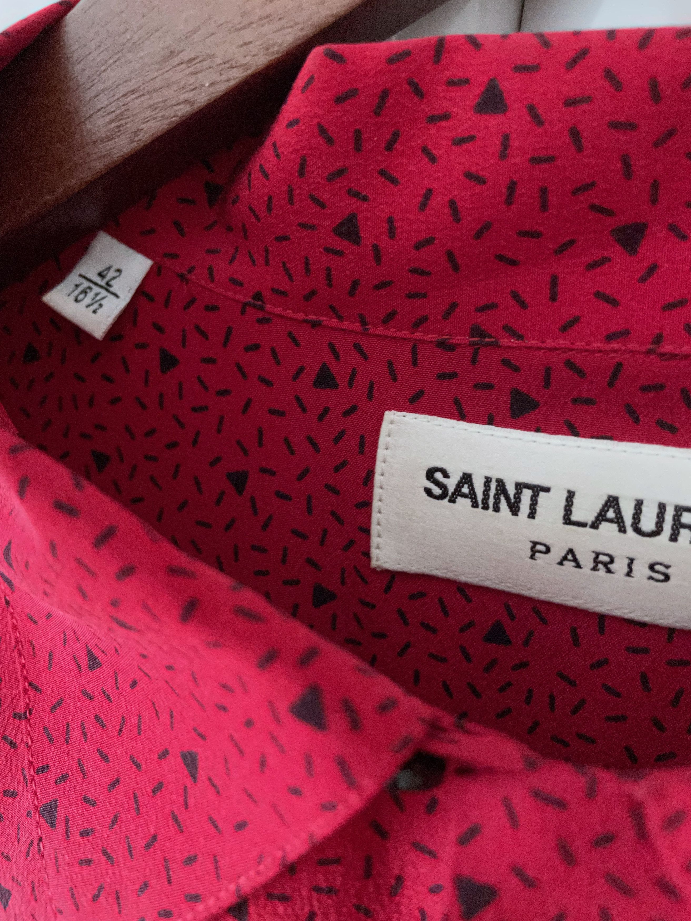 Hedi Slimane × Saint Laurent Paris RARE SS14 ROCKABILLY TRIANGLE PRINT REQUIN COLLAR SILK SHIRT Size US M / EU 48-50 / 2 - 7 Thumbnail